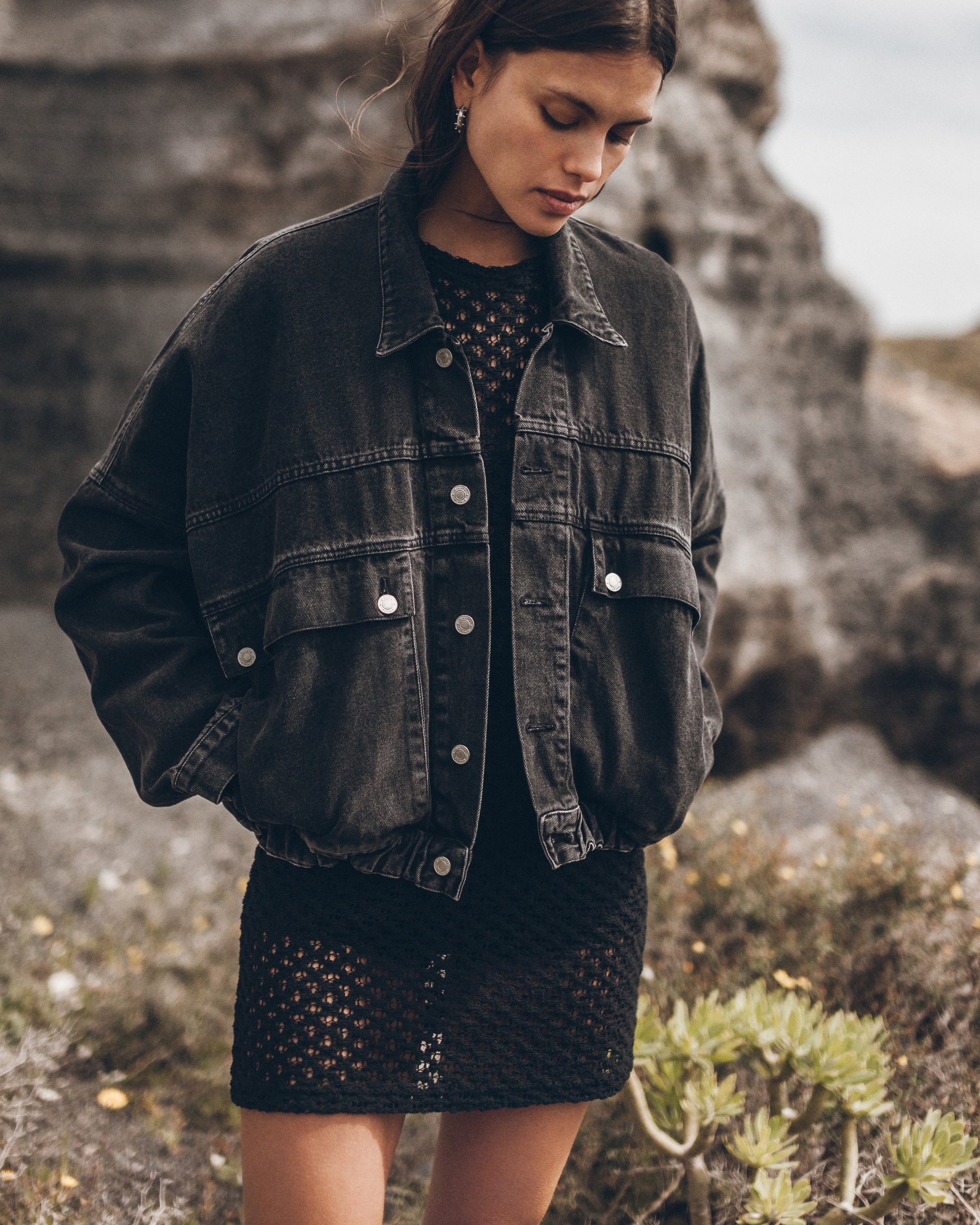 The Black Denim Jacket The Black Short Crochet Dress Desert California - Product photo