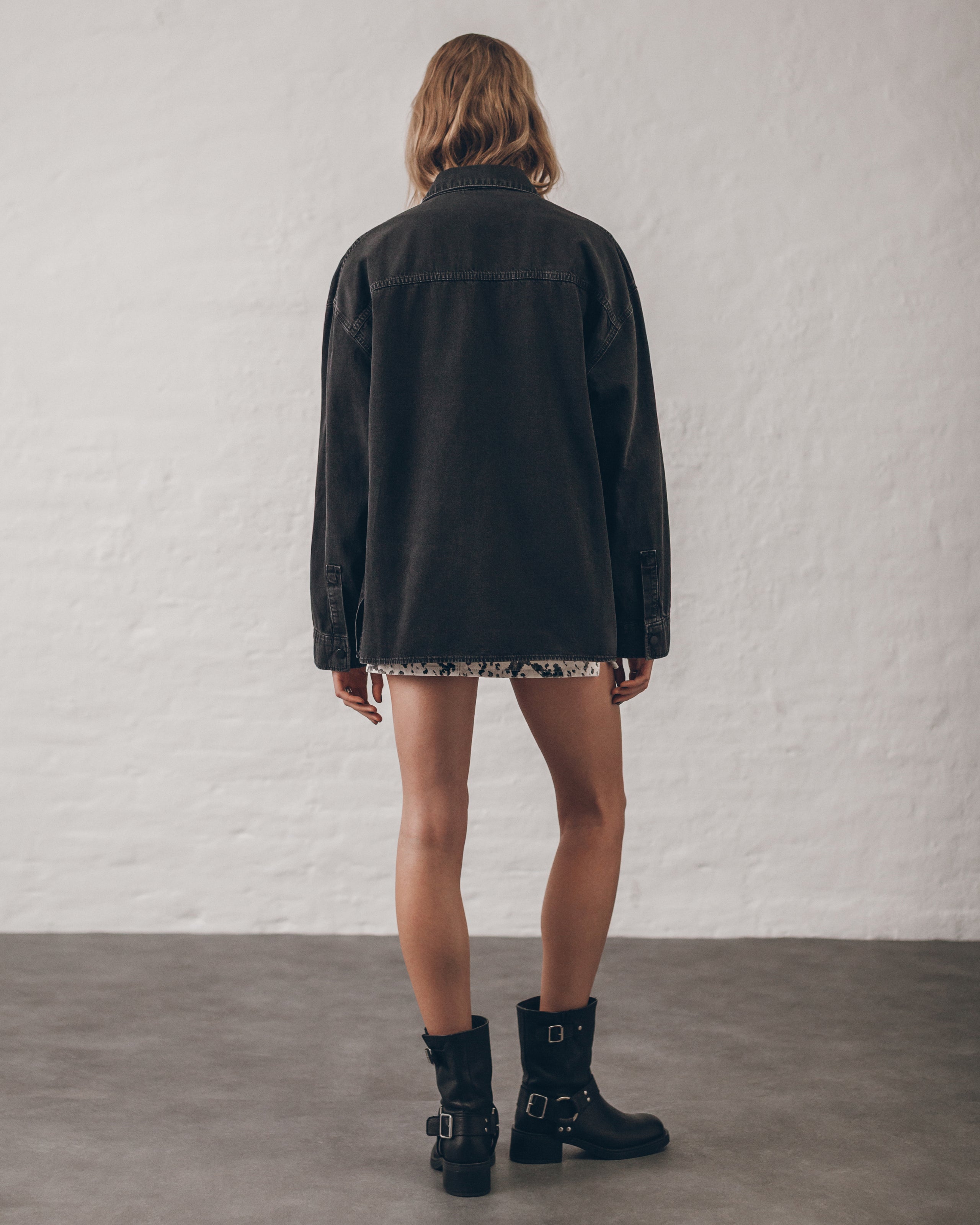 The Black Denim Overshirt The Dalmatian Denim Skirt The Black Buckle Boots Studio Sophia - Produc...
