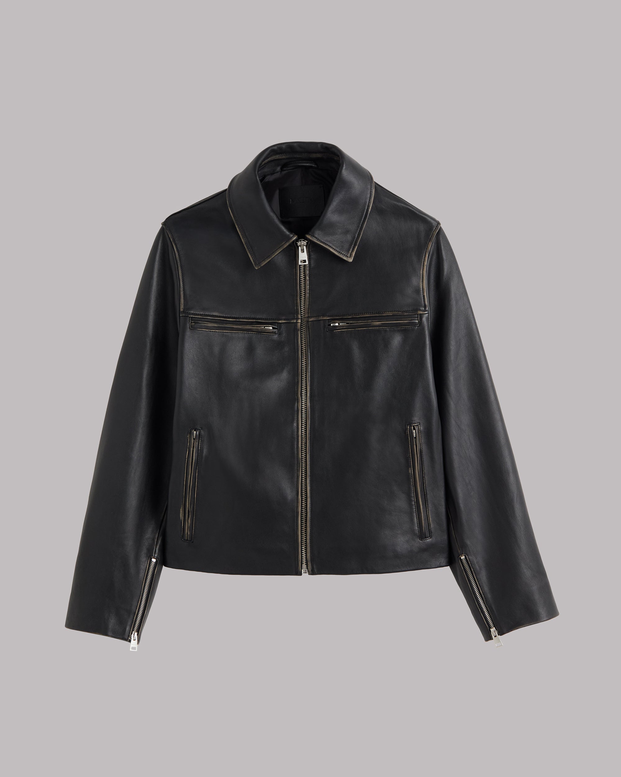 The Black Faded Straight Leather Jacket