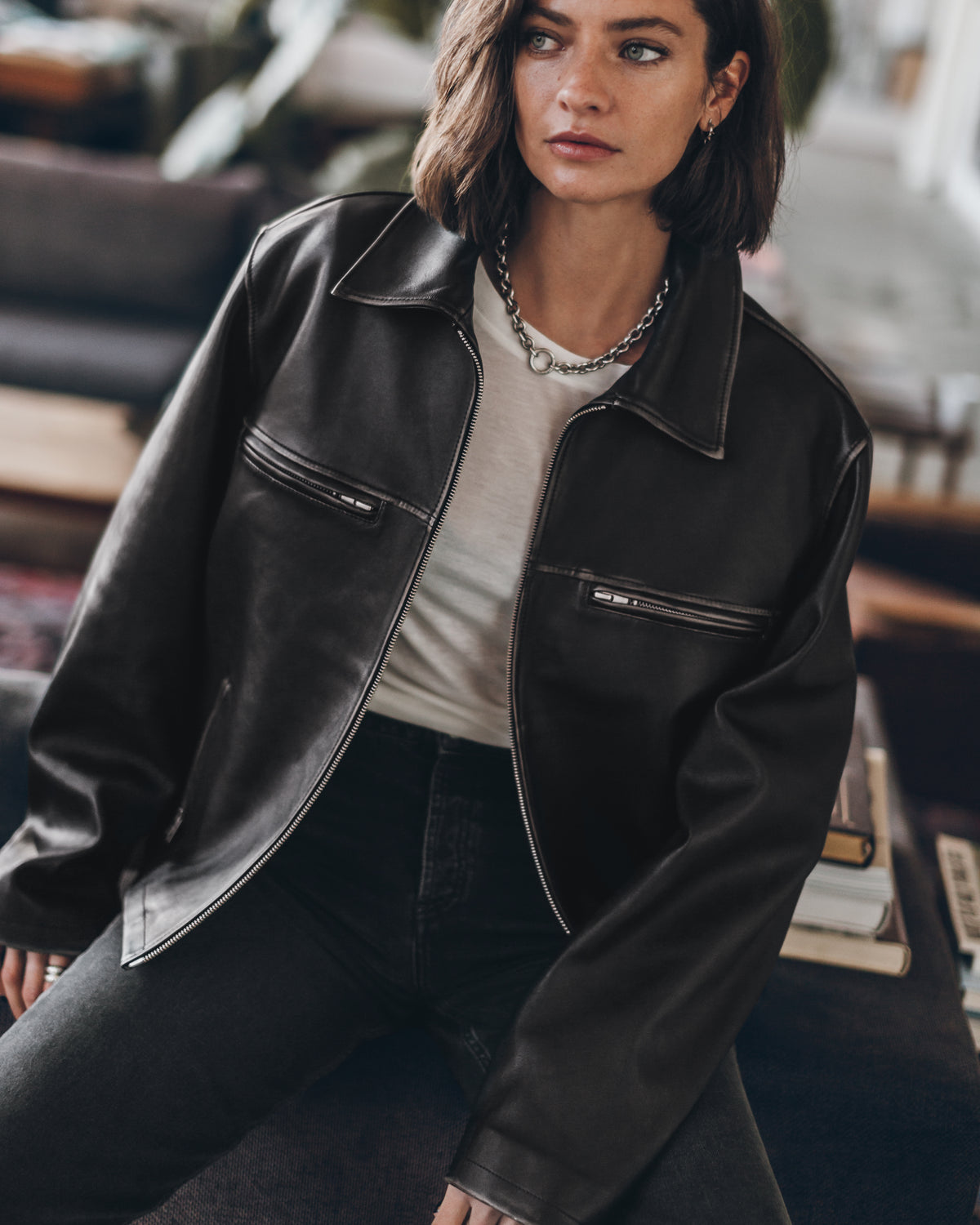 The Black Faded Straight Leather Jacket