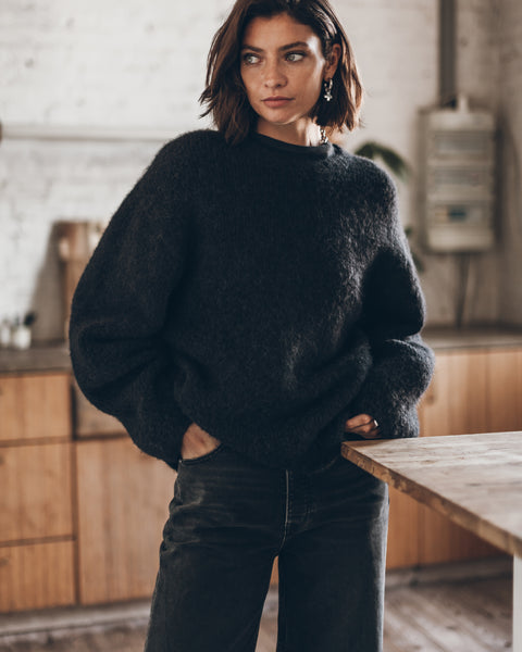 MIKUTA | The Black Fluffy Alpaca Knit Sweater