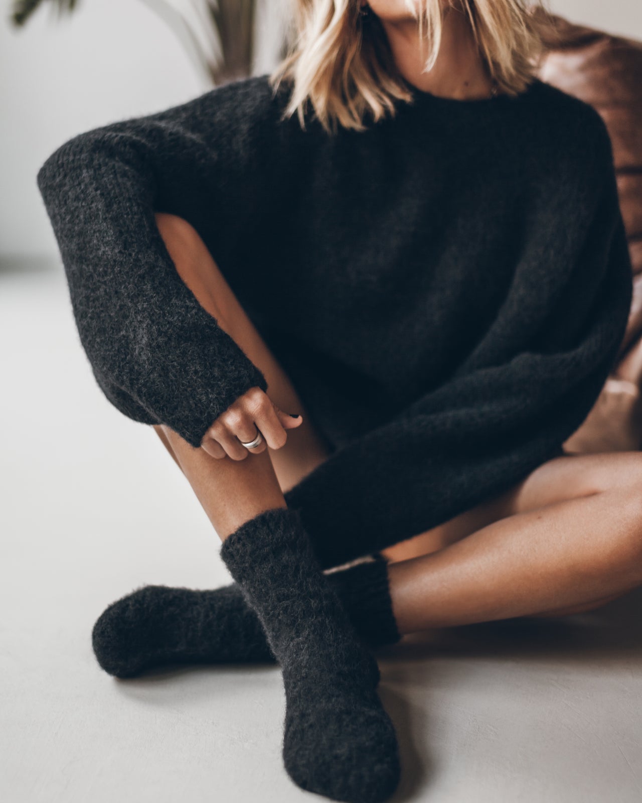 The Black Fluffy Alpaca Knit Sweater