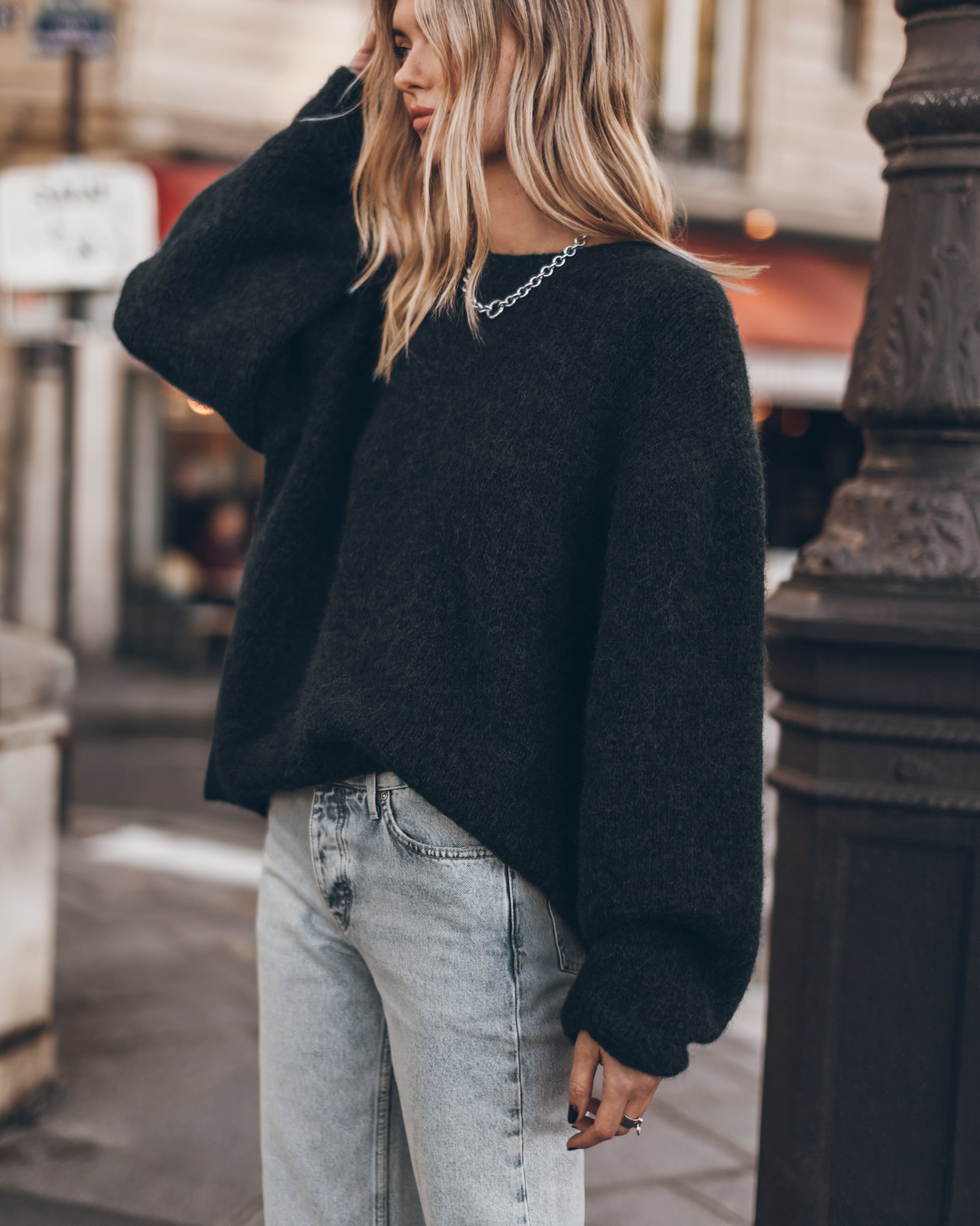 The Black Fluffy Alpaca Knit Sweater