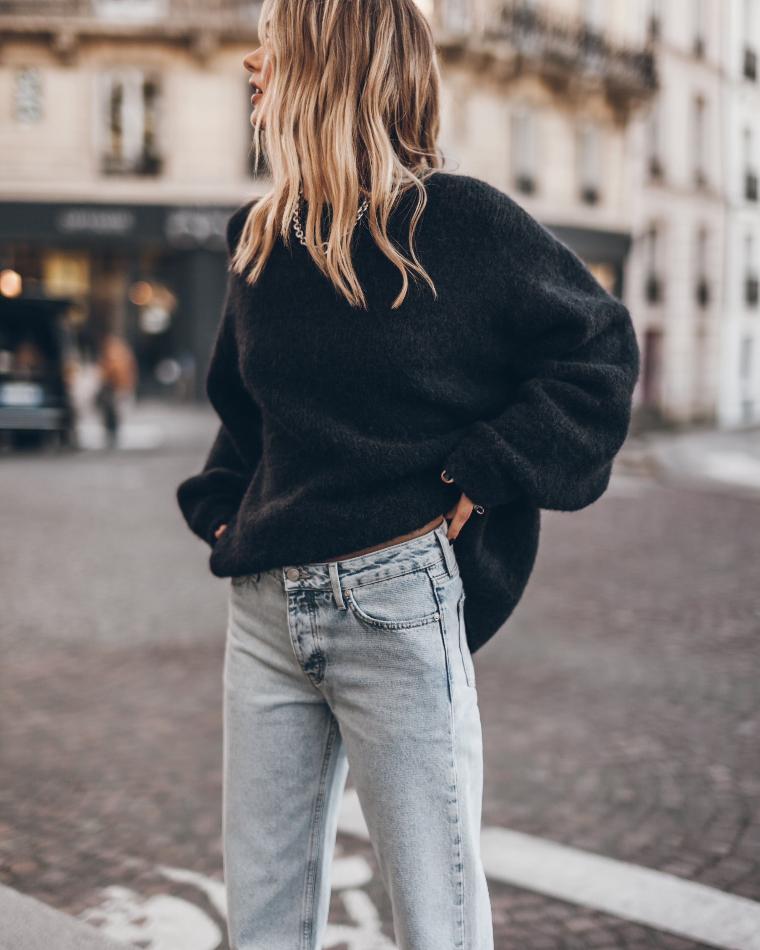 The Black Fluffy Alpaca Knit Sweater