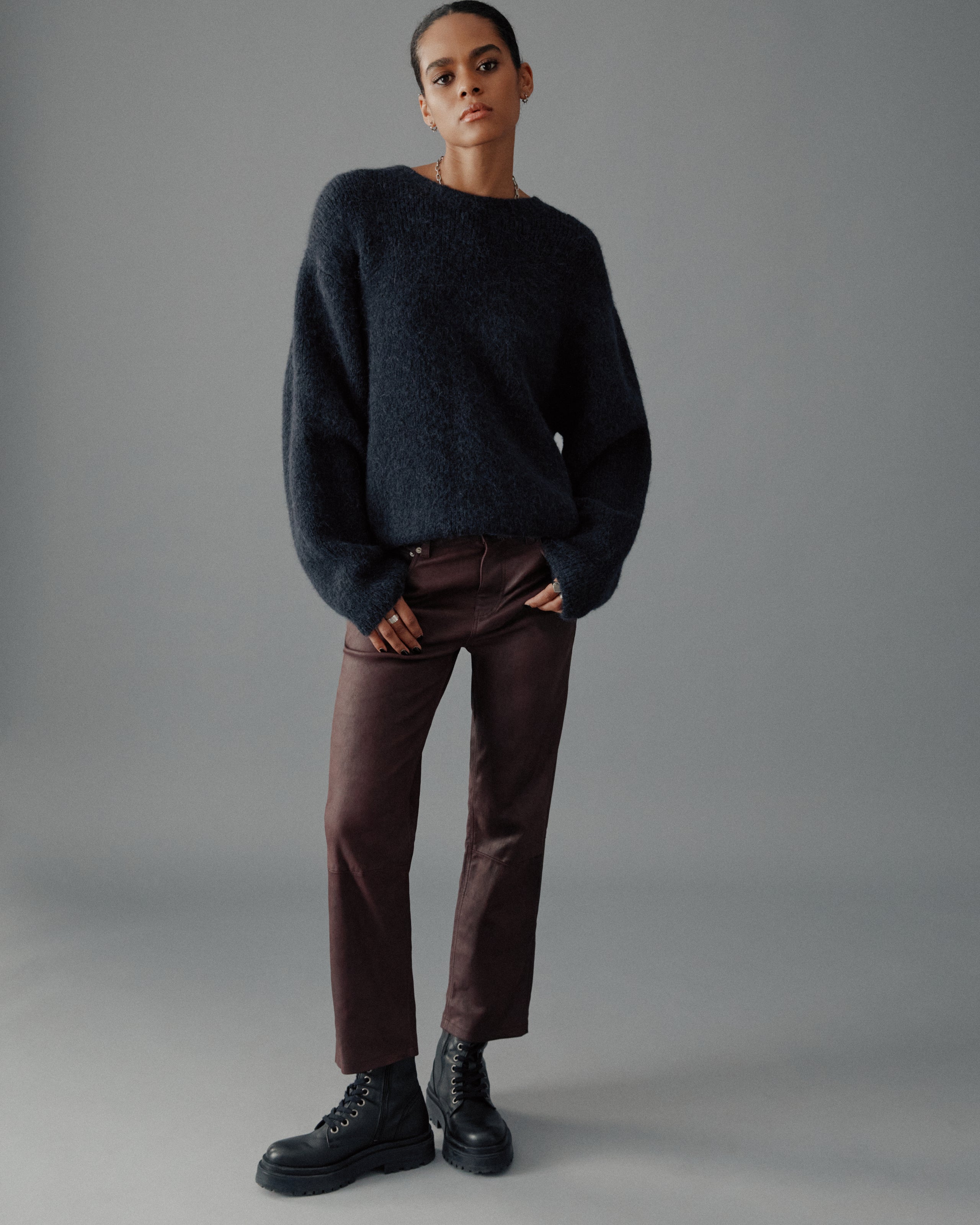 The Burgundy Straight Leather Pants