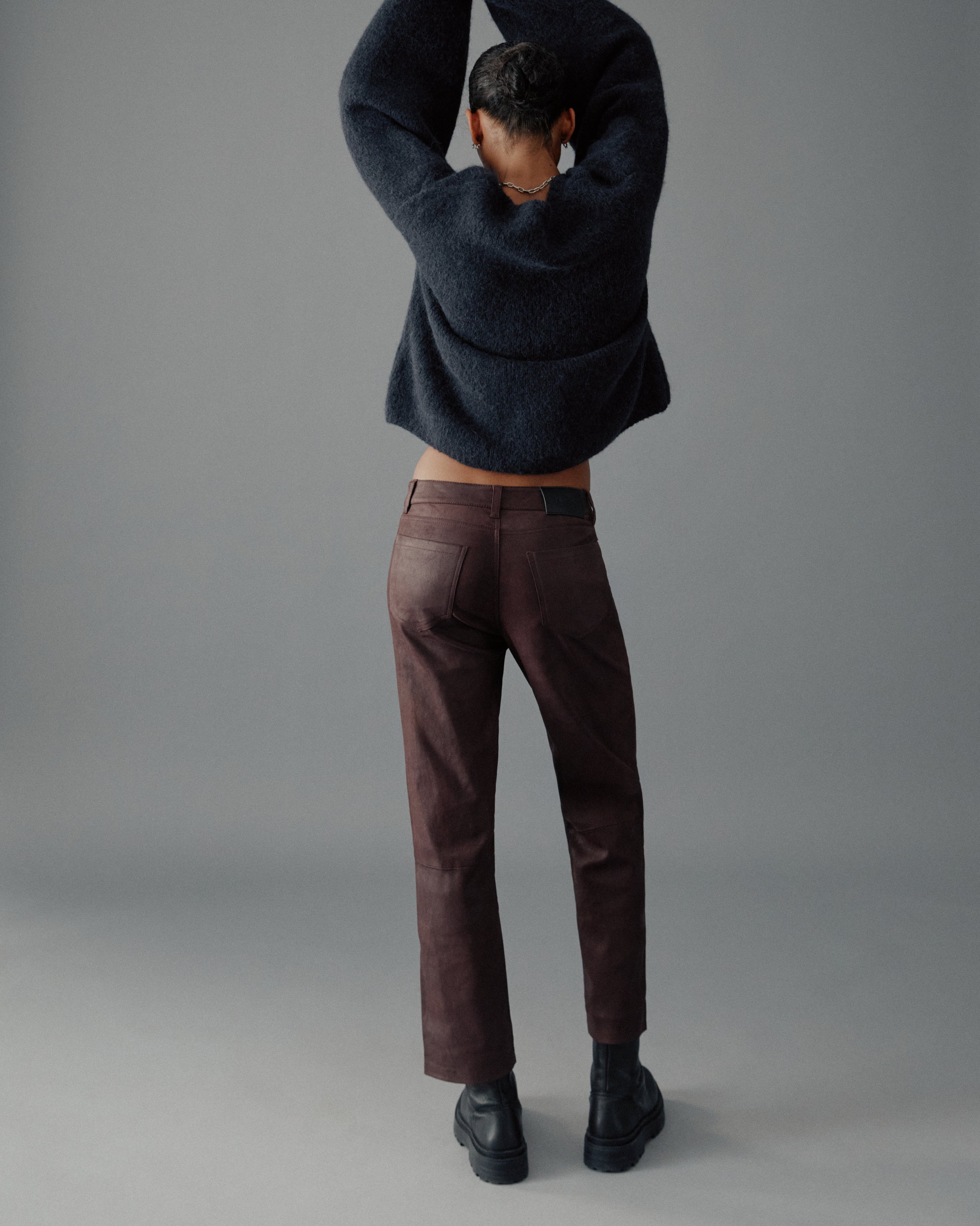 The Burgundy Straight Leather Pants