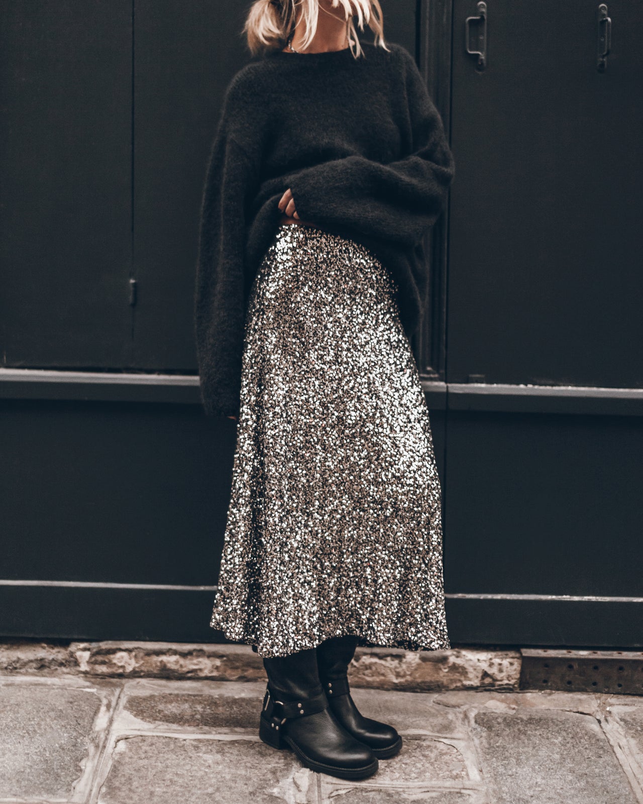 The Dark Long Sequin Skirt