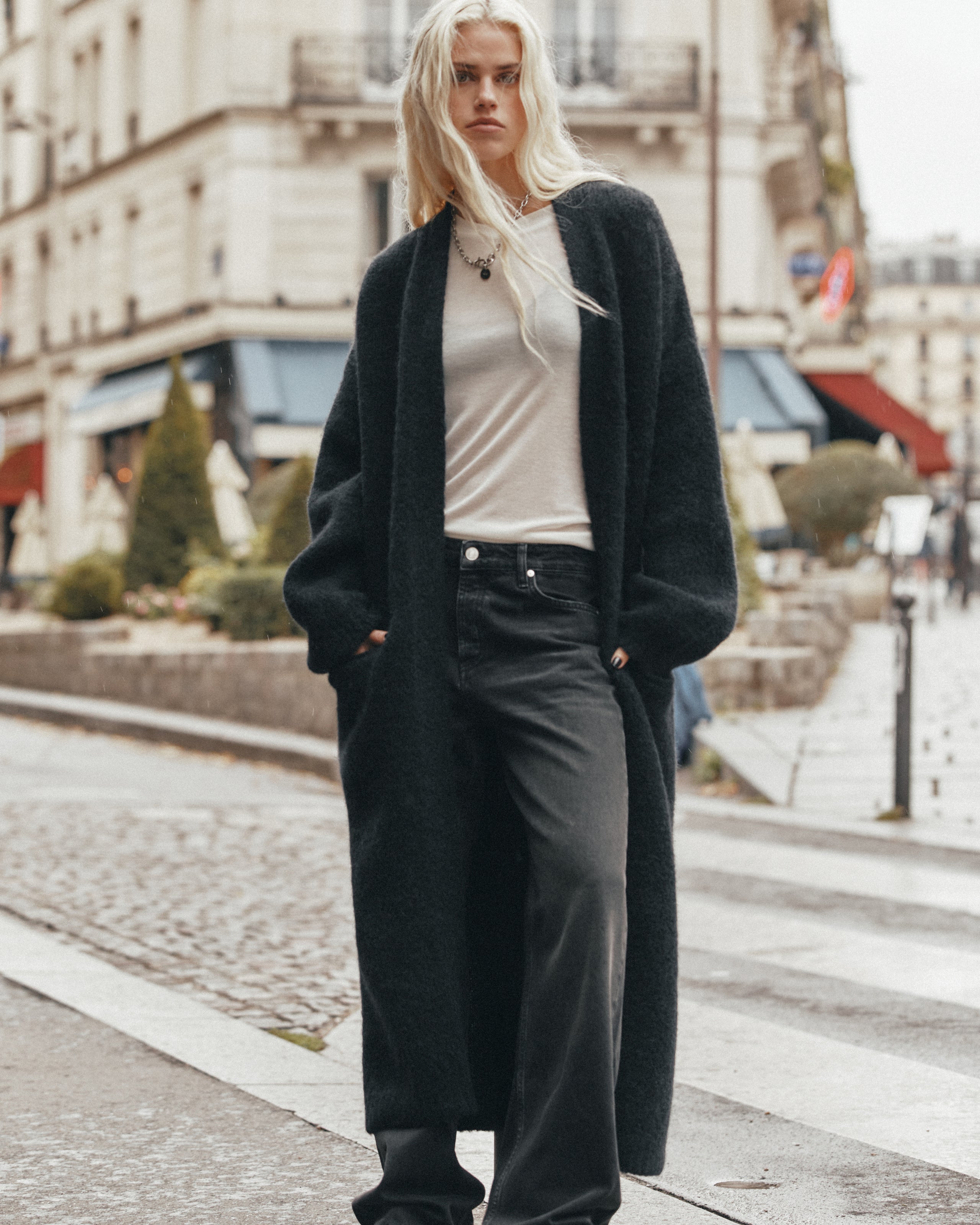 The Black Fluffy Alpaca Long Cardigan