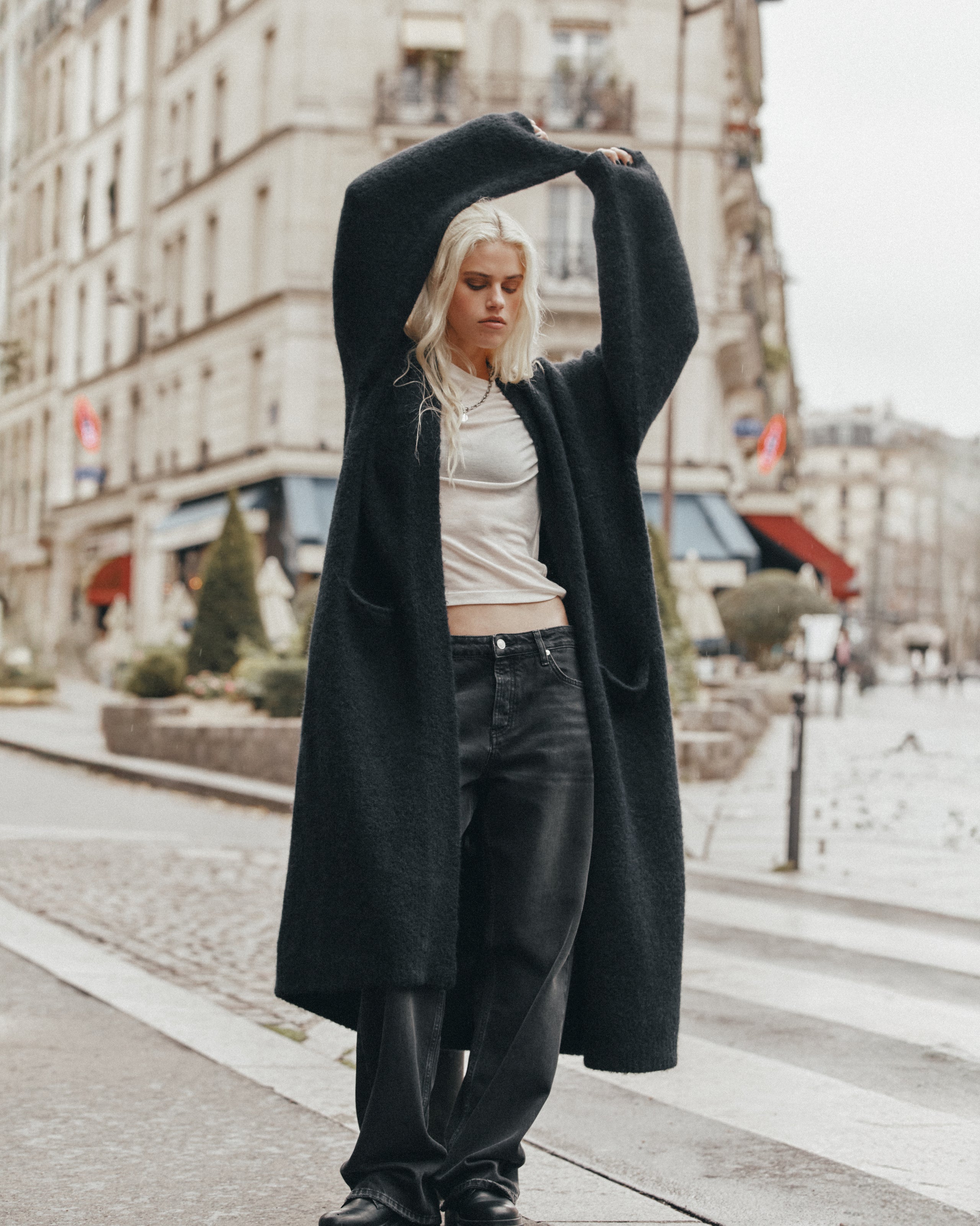 The Black Fluffy Alpaca Long Cardigan