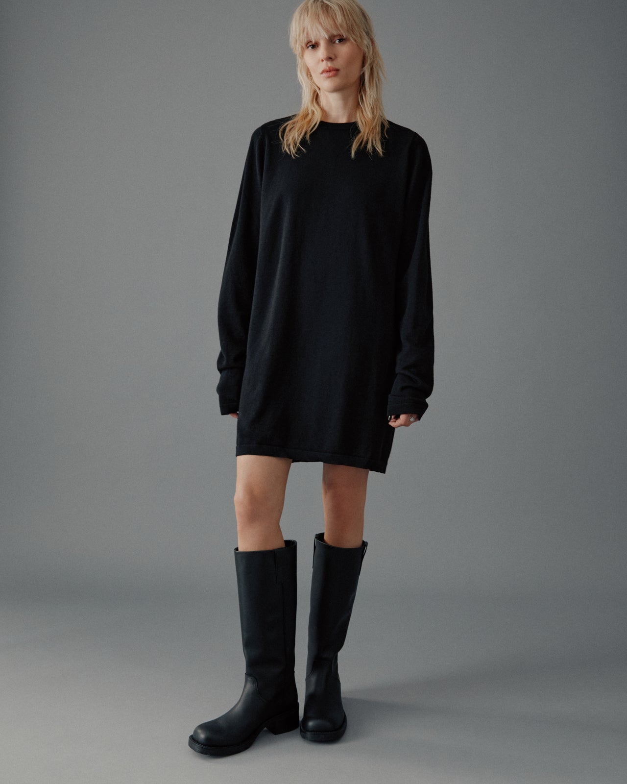 The Black Knit Short Longsleeve Dress