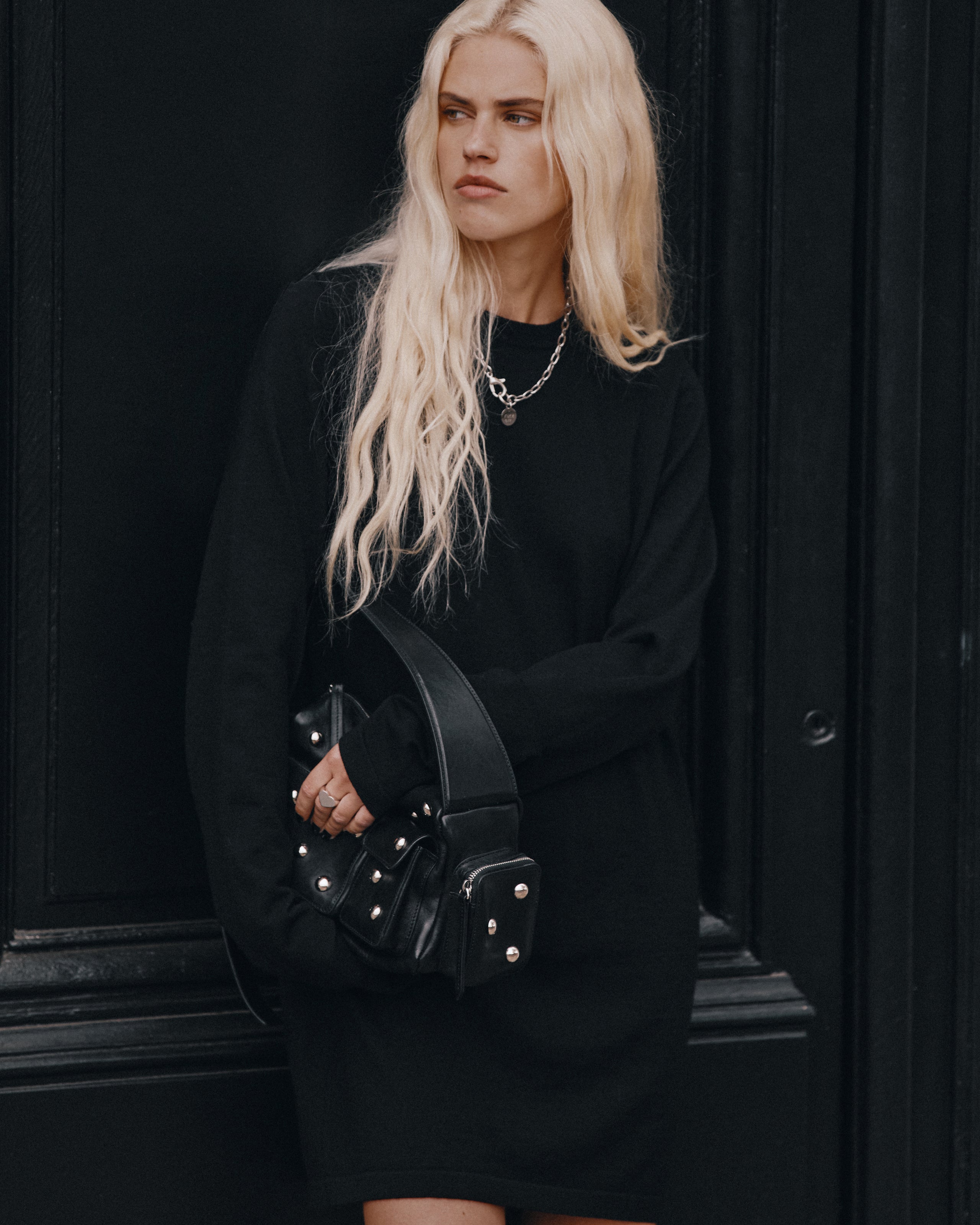 The Black Knit Short Longsleeve Dress