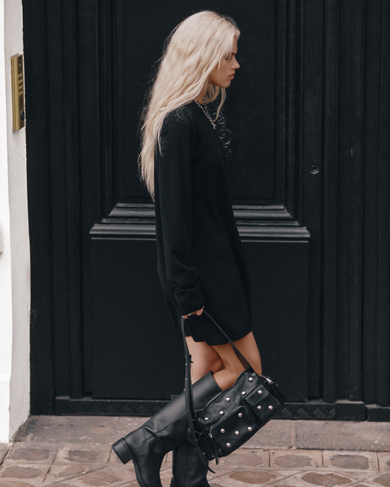 The Black Knit Short Longsleeve Dress