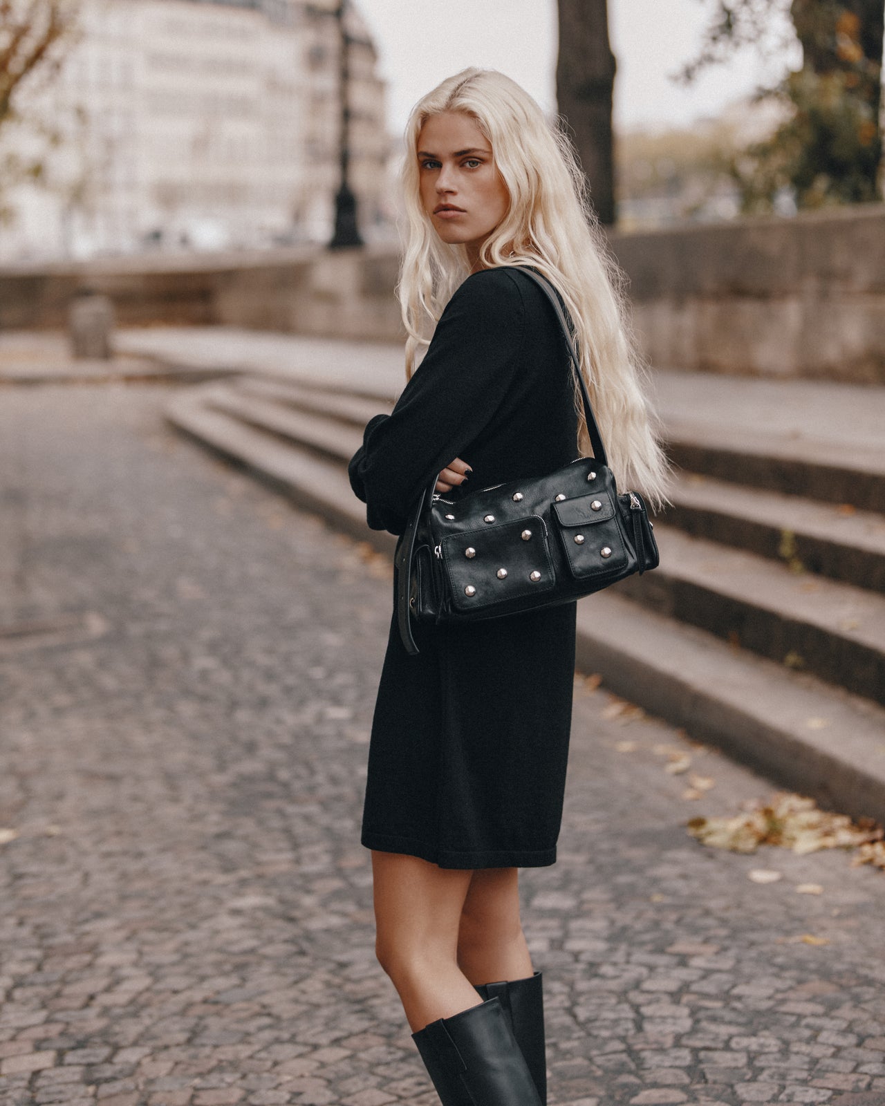 The Black Knit Short Longsleeve Dress