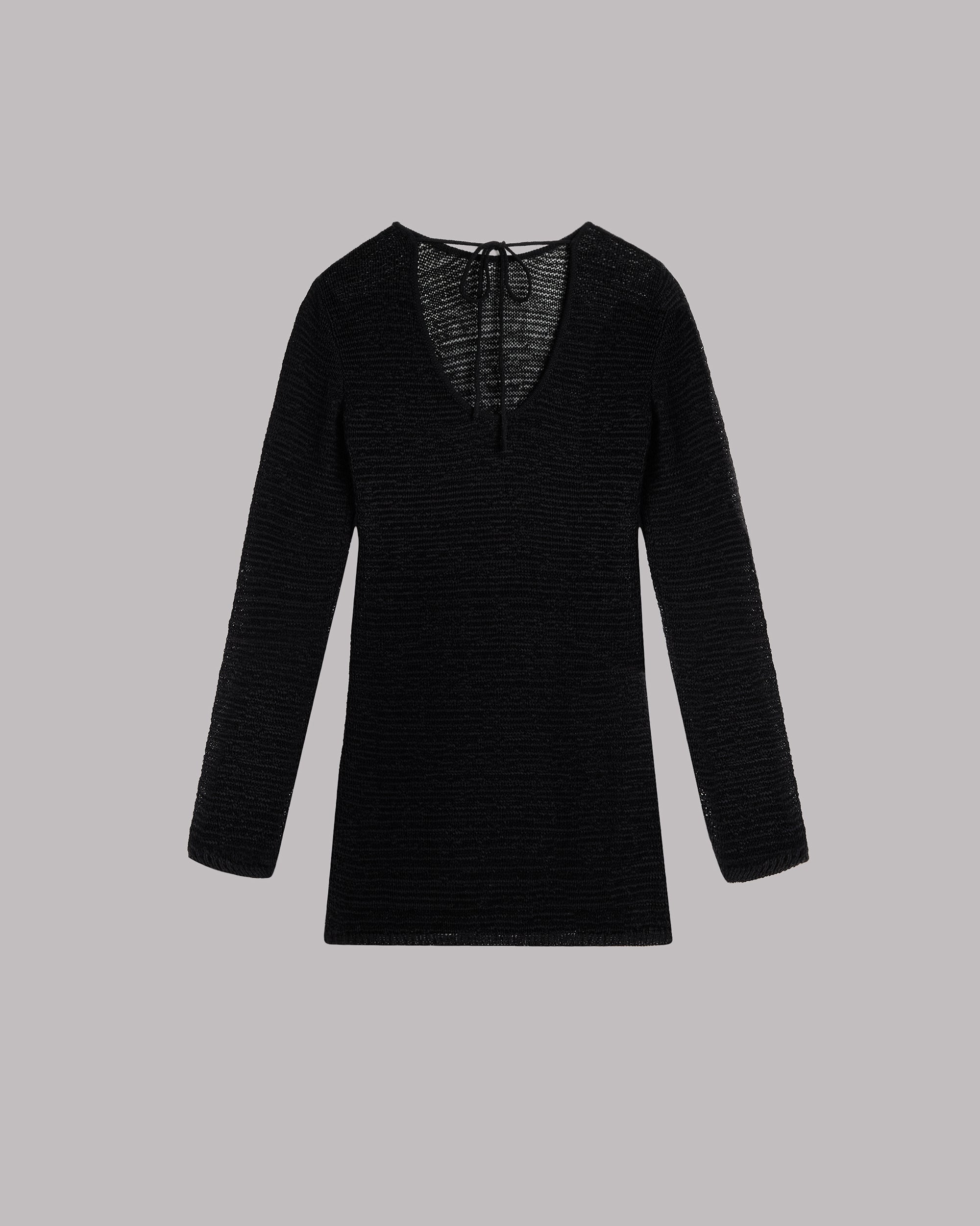 The Black Knitted Low Back Longsleeve Dress