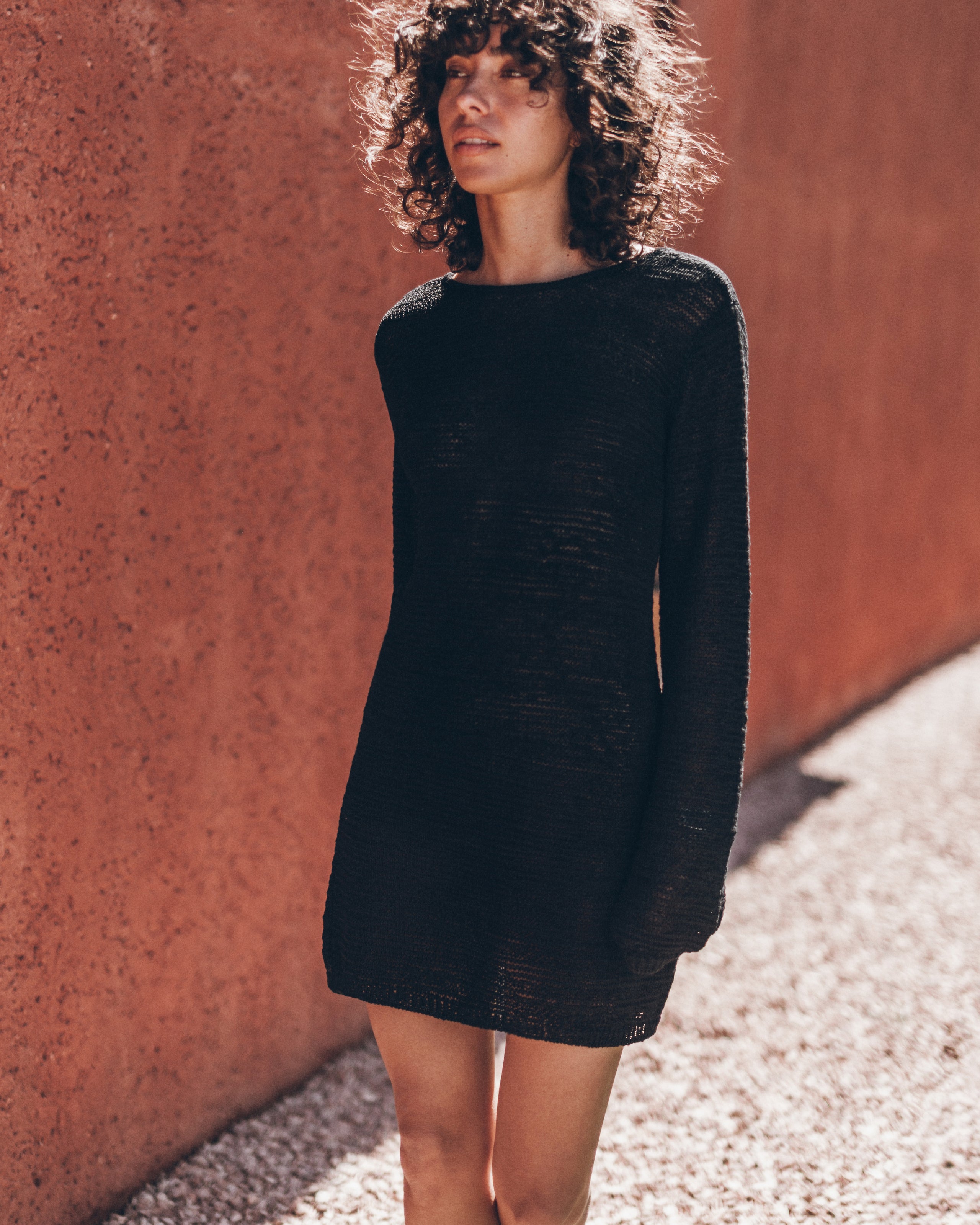 The Black Knitted Low Back Longsleeve Dress