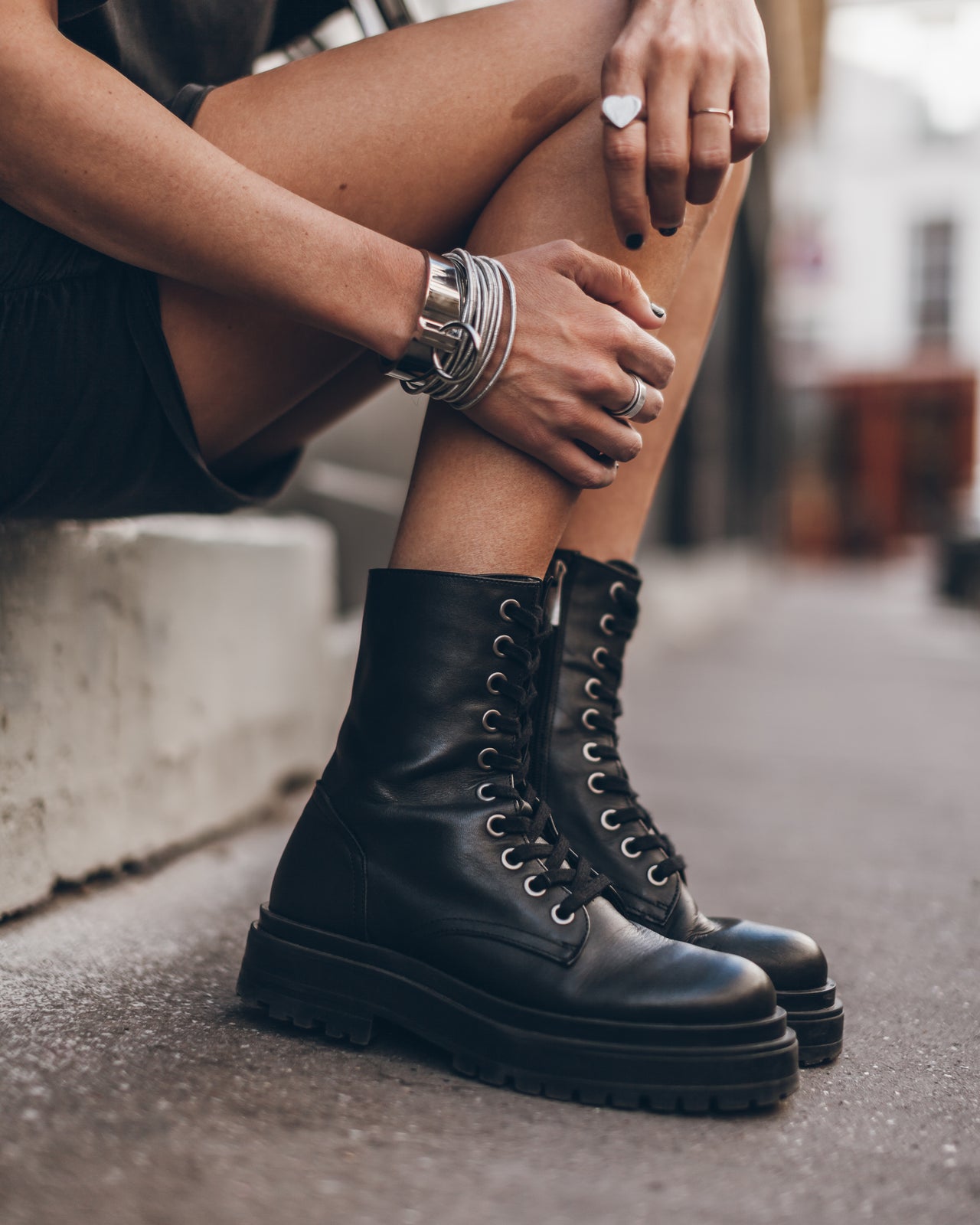 The Black Laced Leather Boots