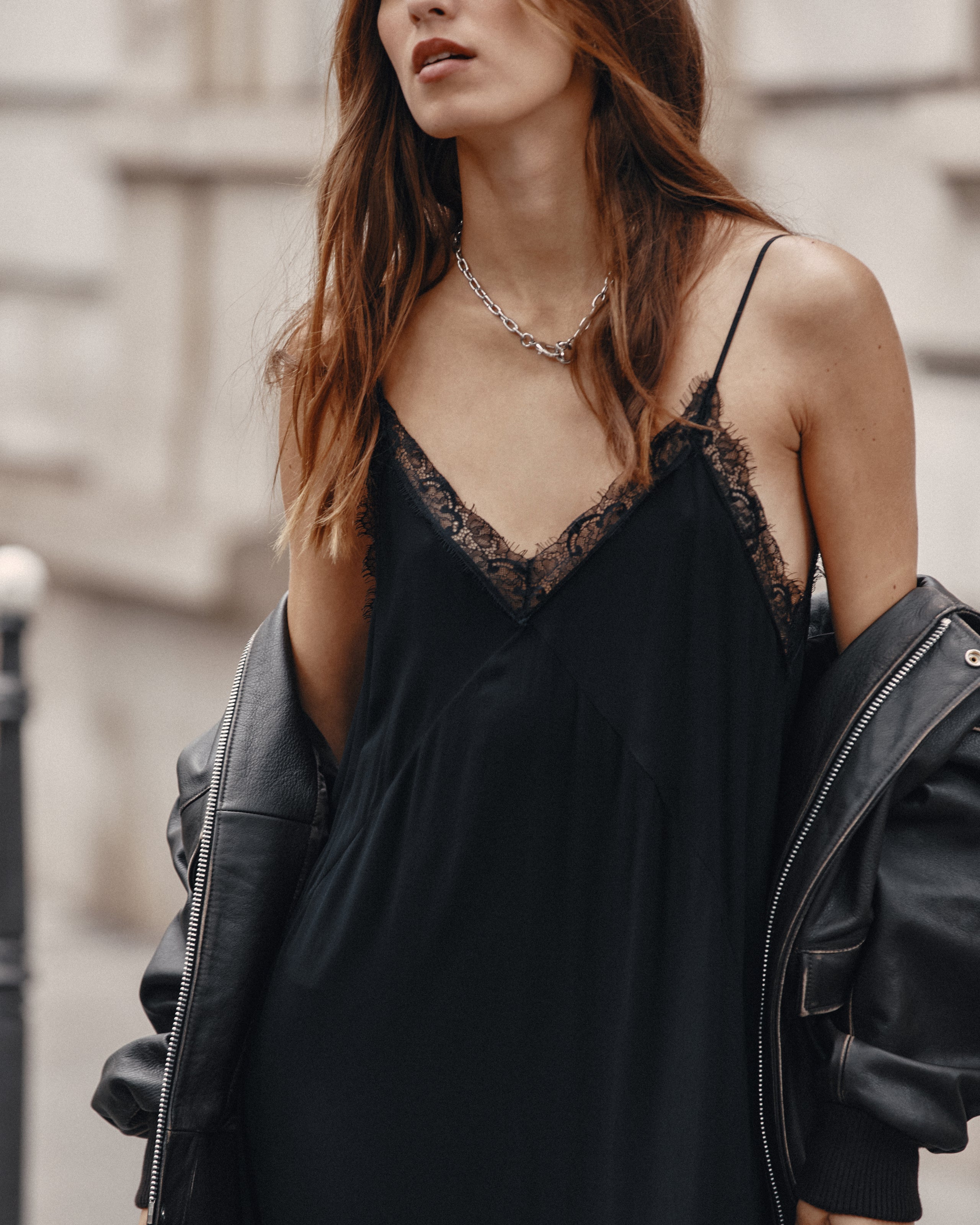 The Black Laced Long Slip Dress