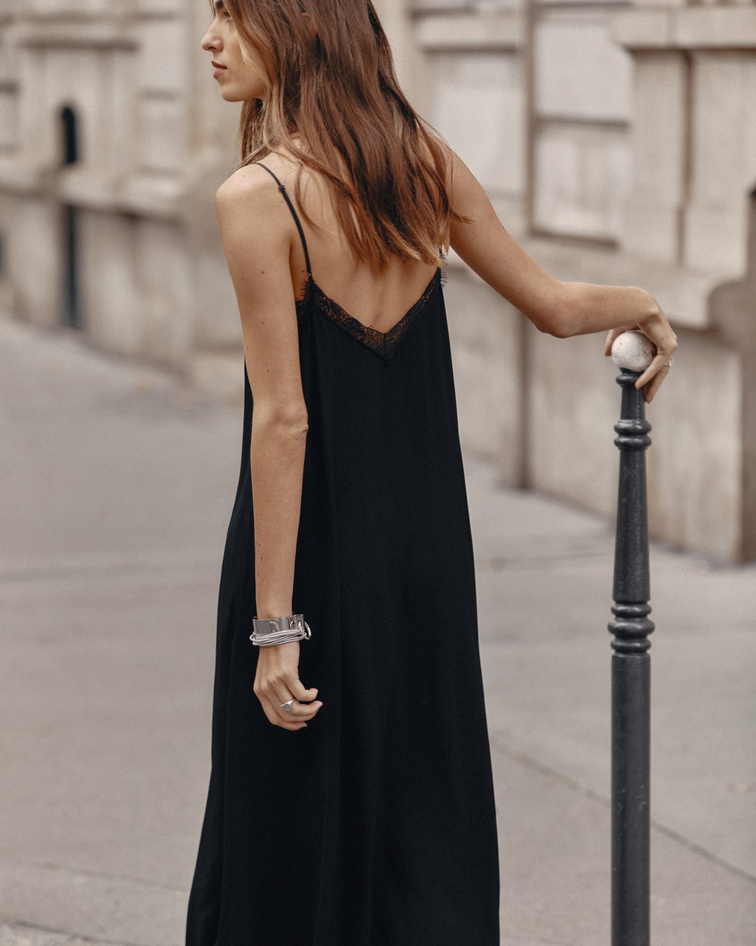 The Black Laced Long Slip Dress