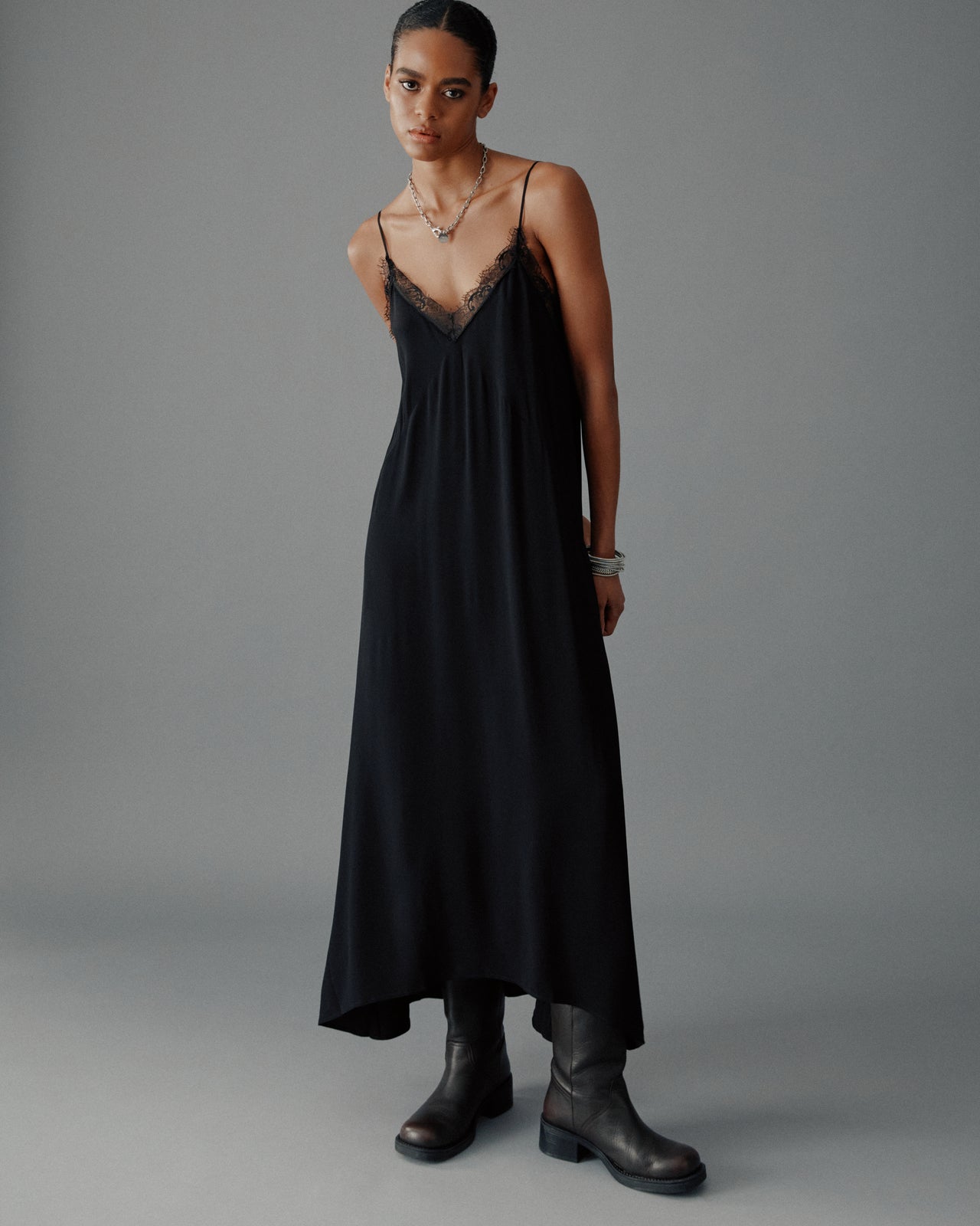 The Black Laced Long Slip Dress