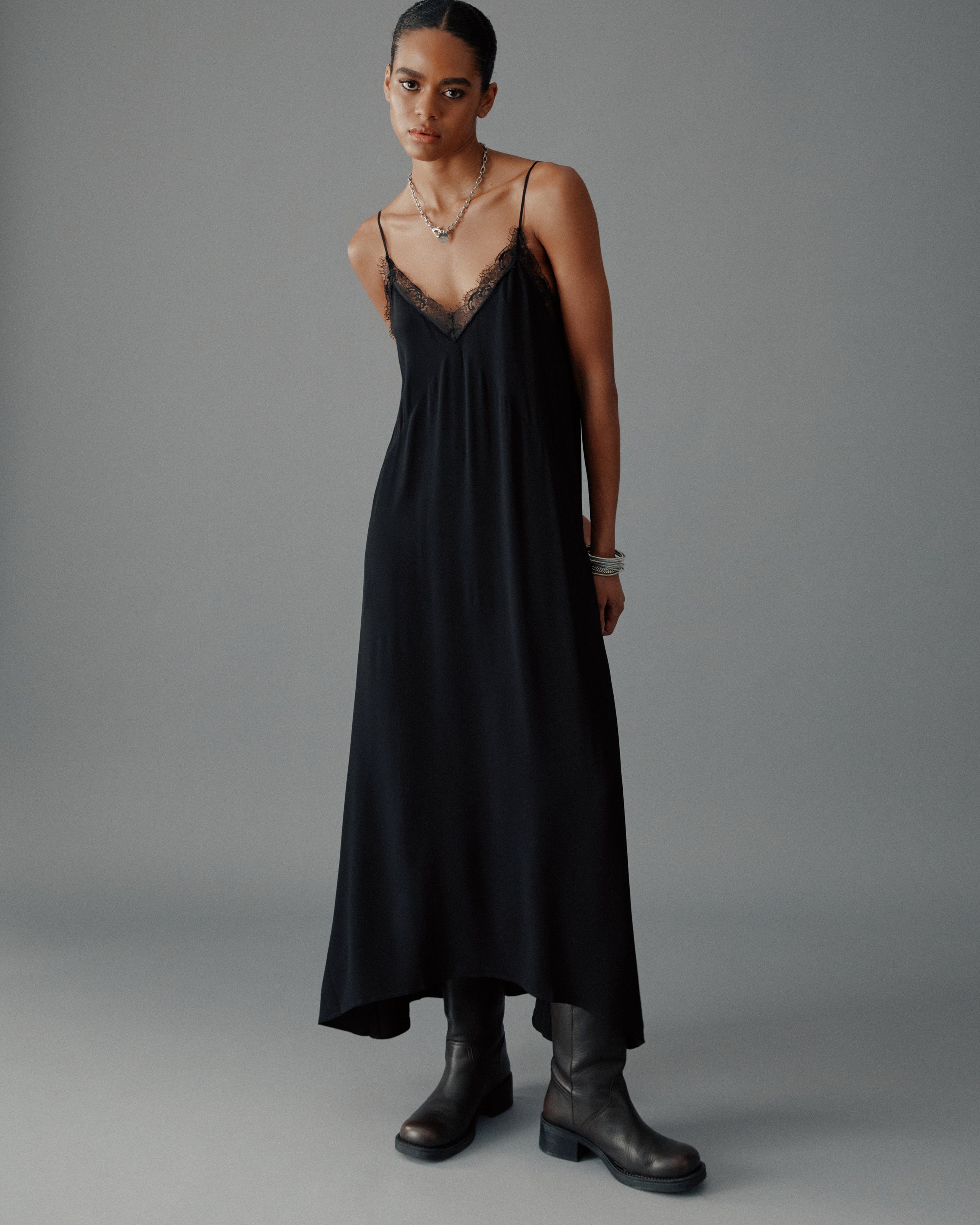 The Black Laced Long Slip Dress