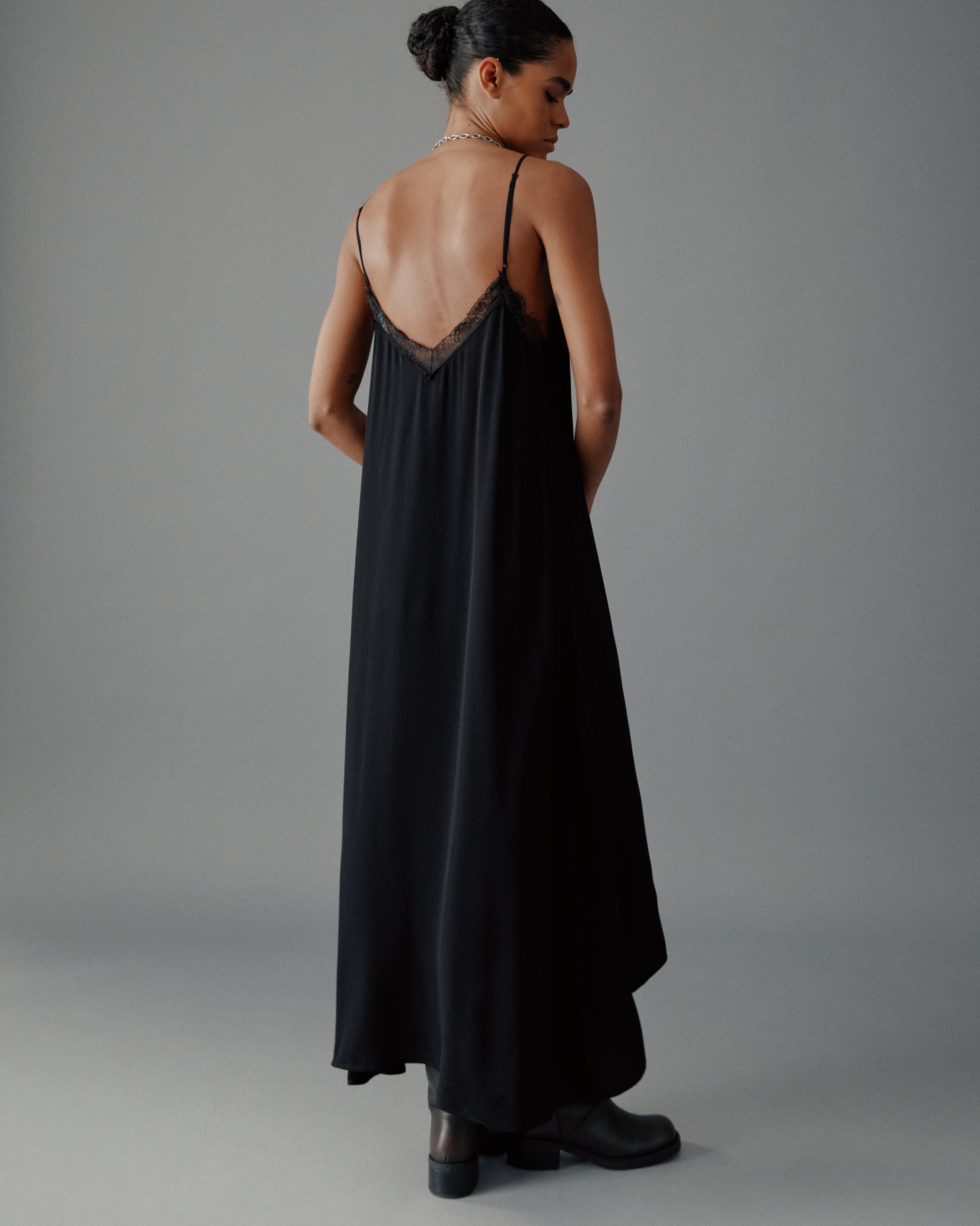 The Black Laced Long Slip Dress