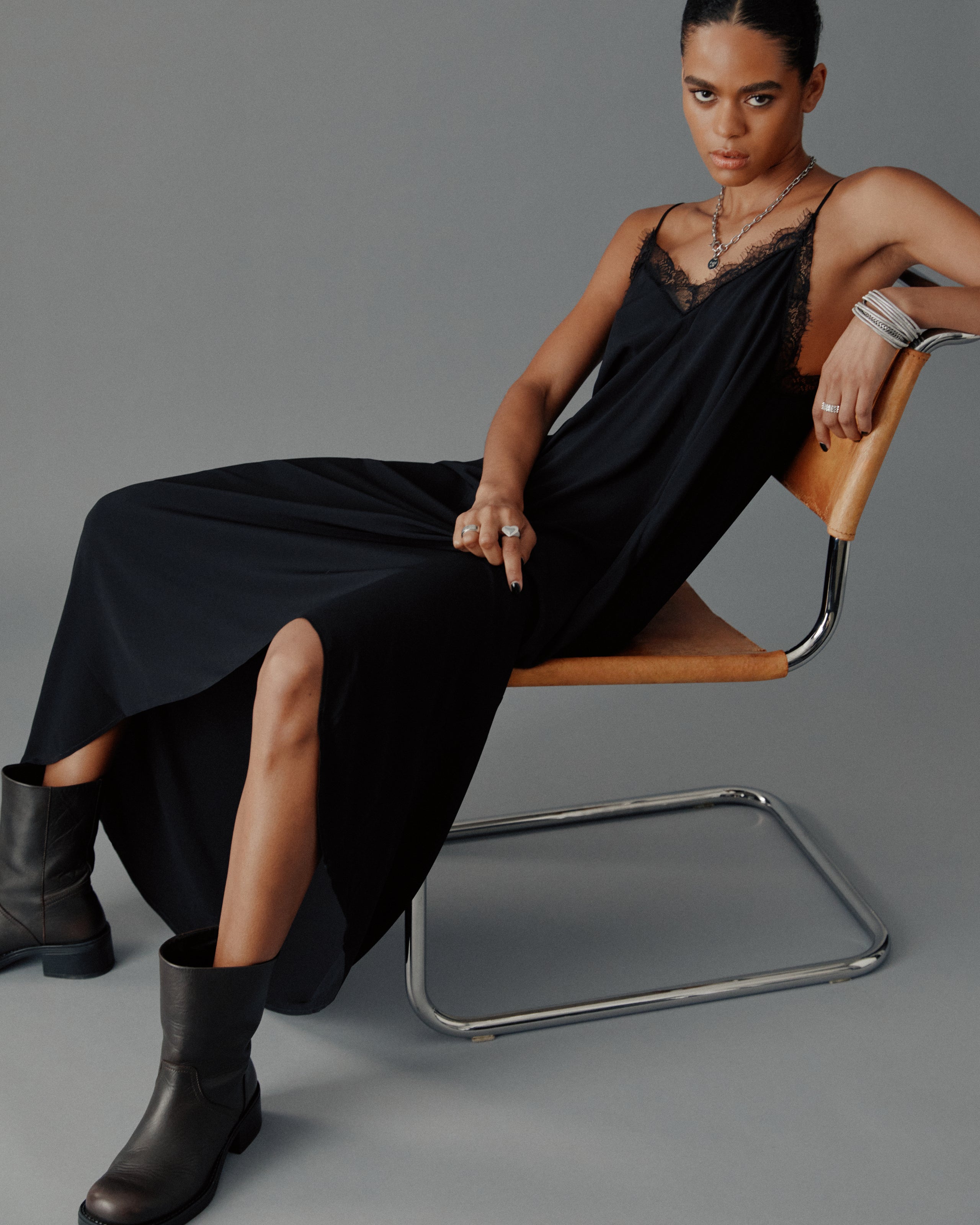 The Black Laced Long Slip Dress