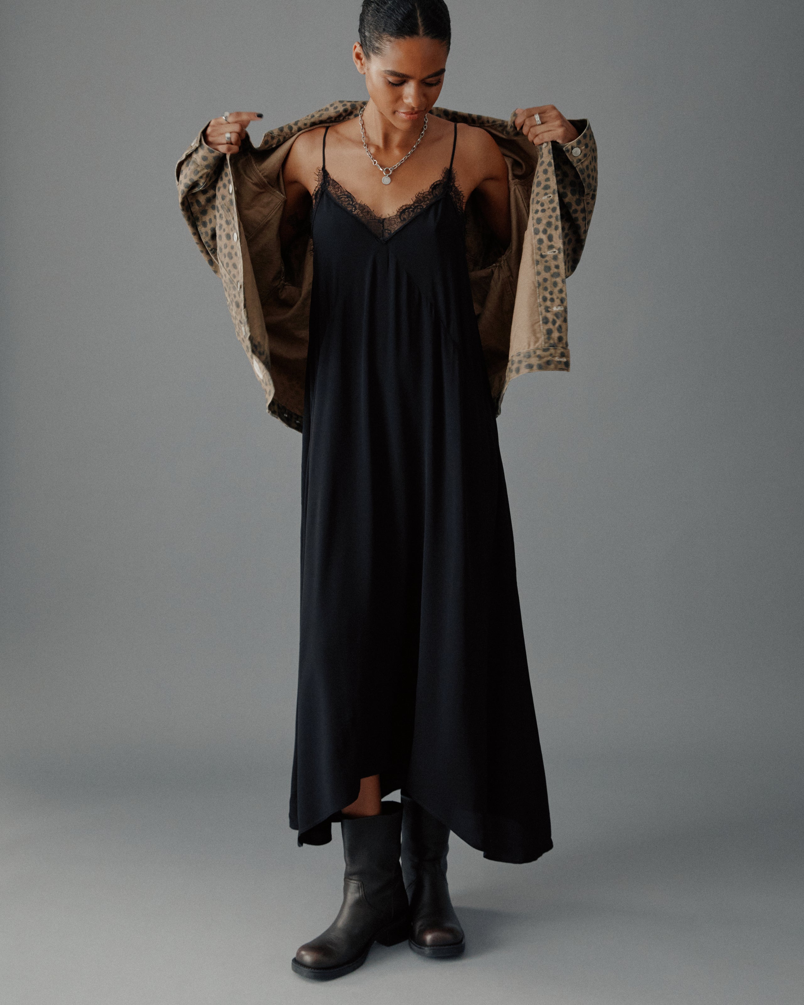 The Black Laced Long Slip Dress