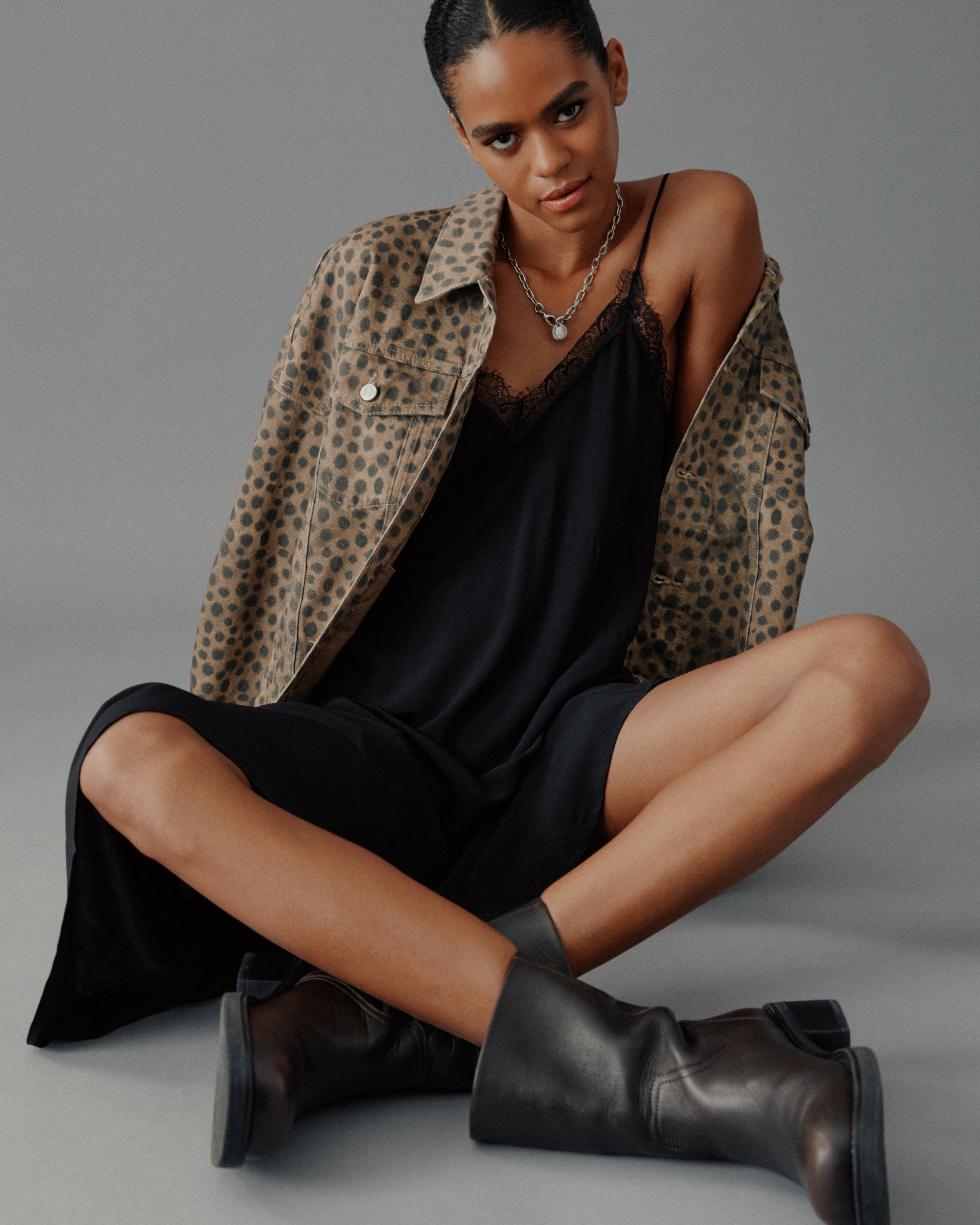 The Black Laced Long Slip Dress