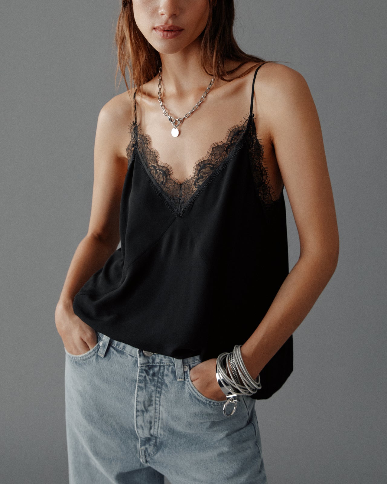 The Black Laced Slip Top