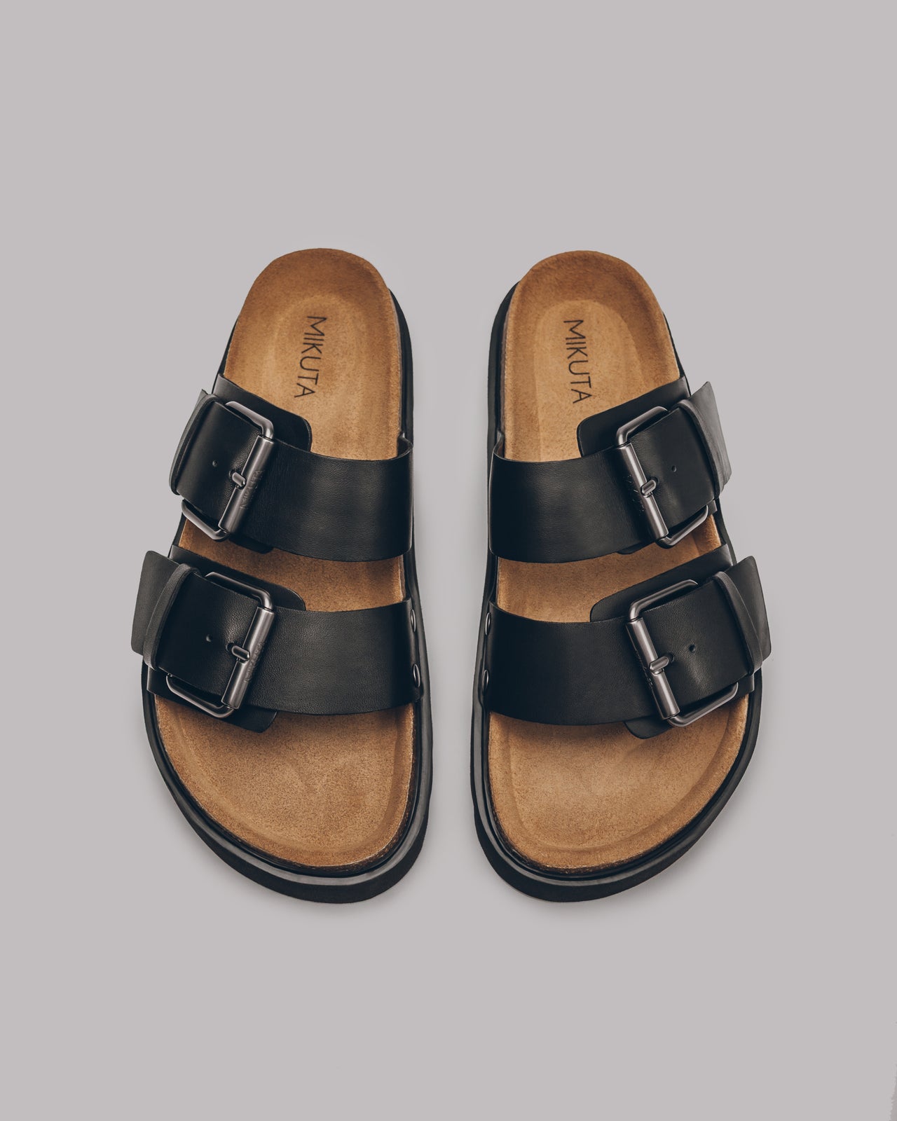 The Black Leather Buckle Sandals