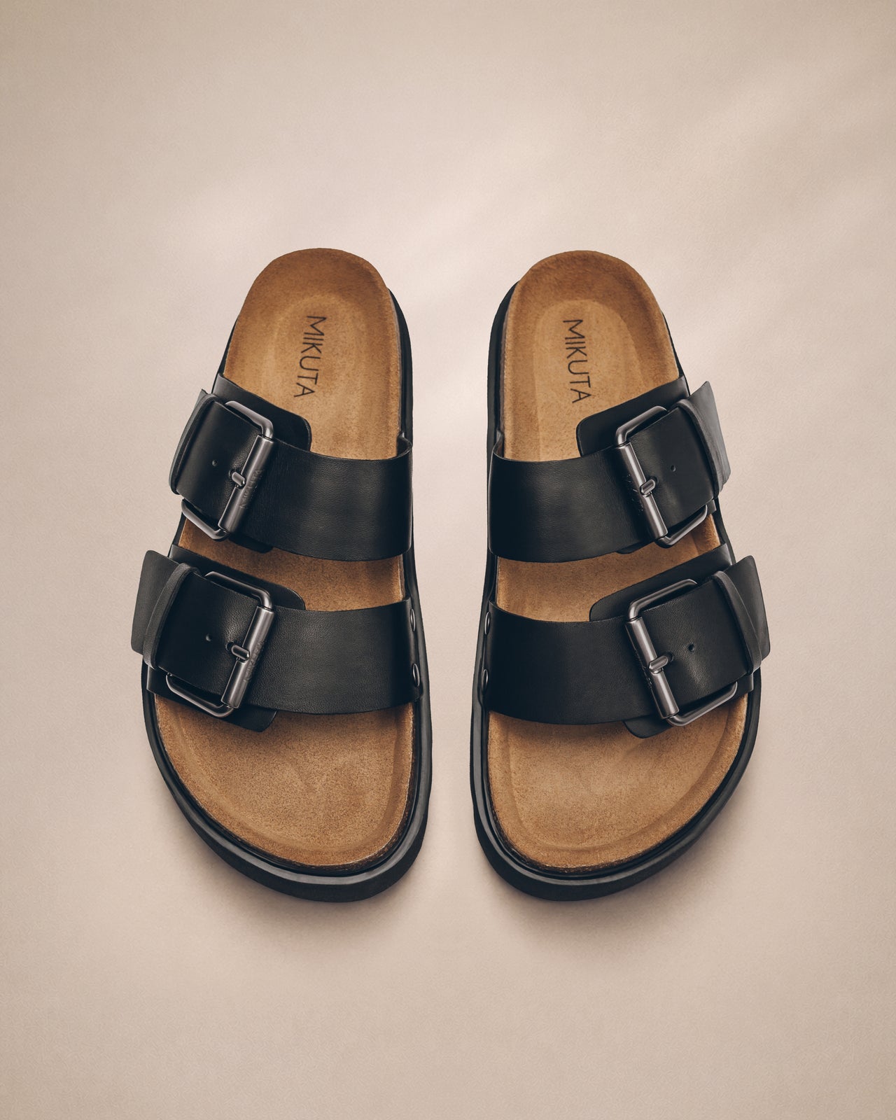 The Black Leather Buckle Sandals