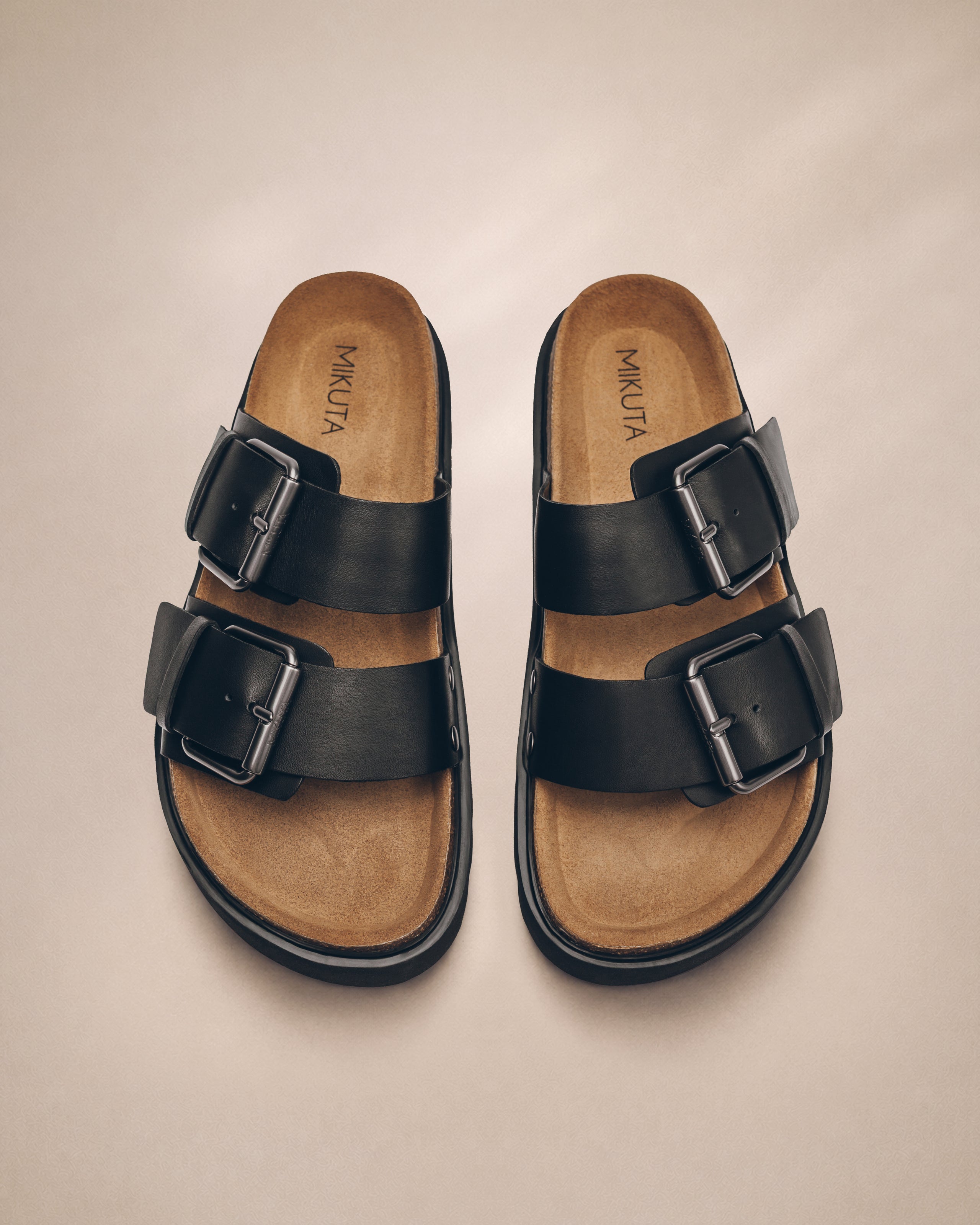 The Black Leather Buckle Sandals