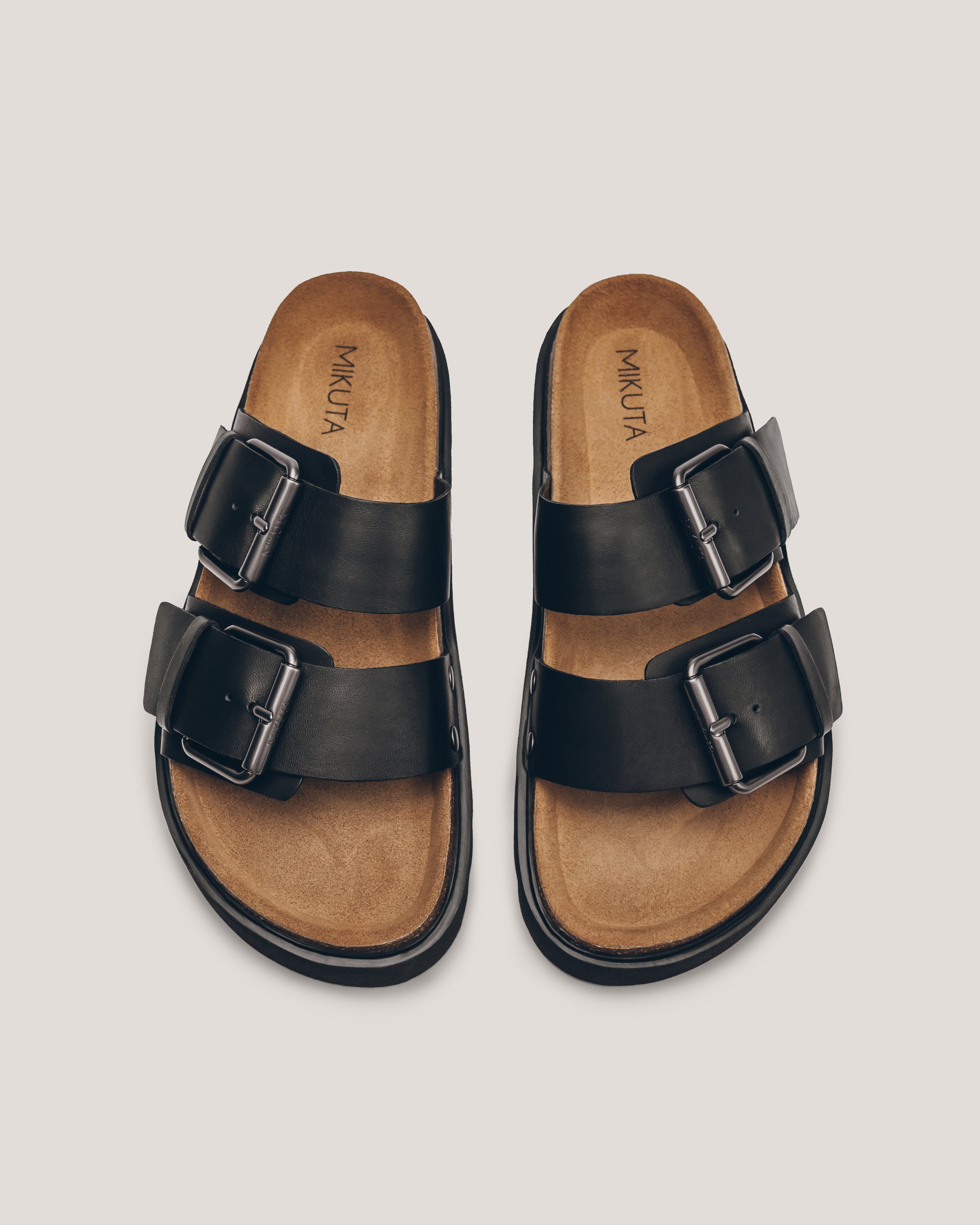 The Black Leather Buckle Sandals