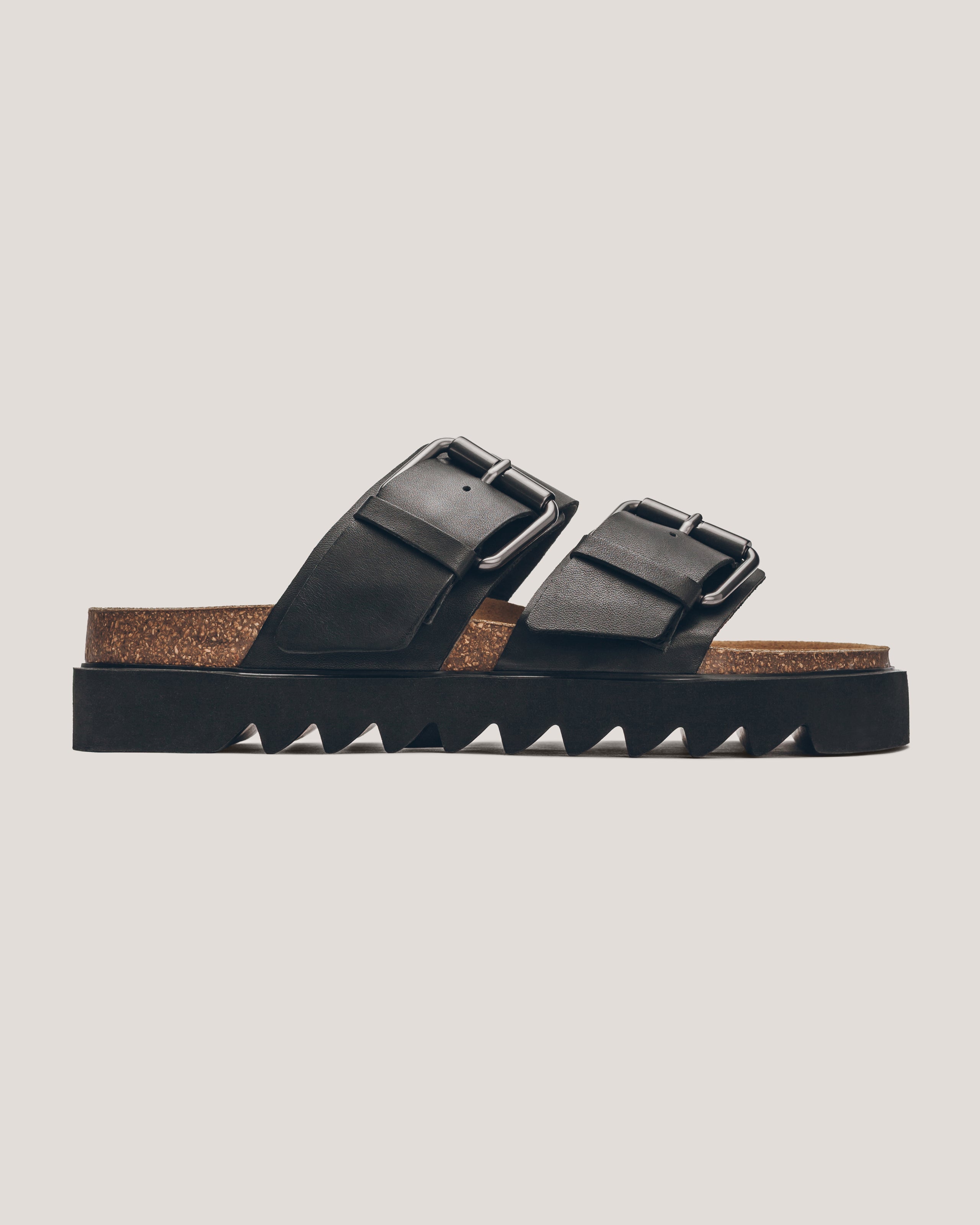 The Black Leather Buckle Sandals