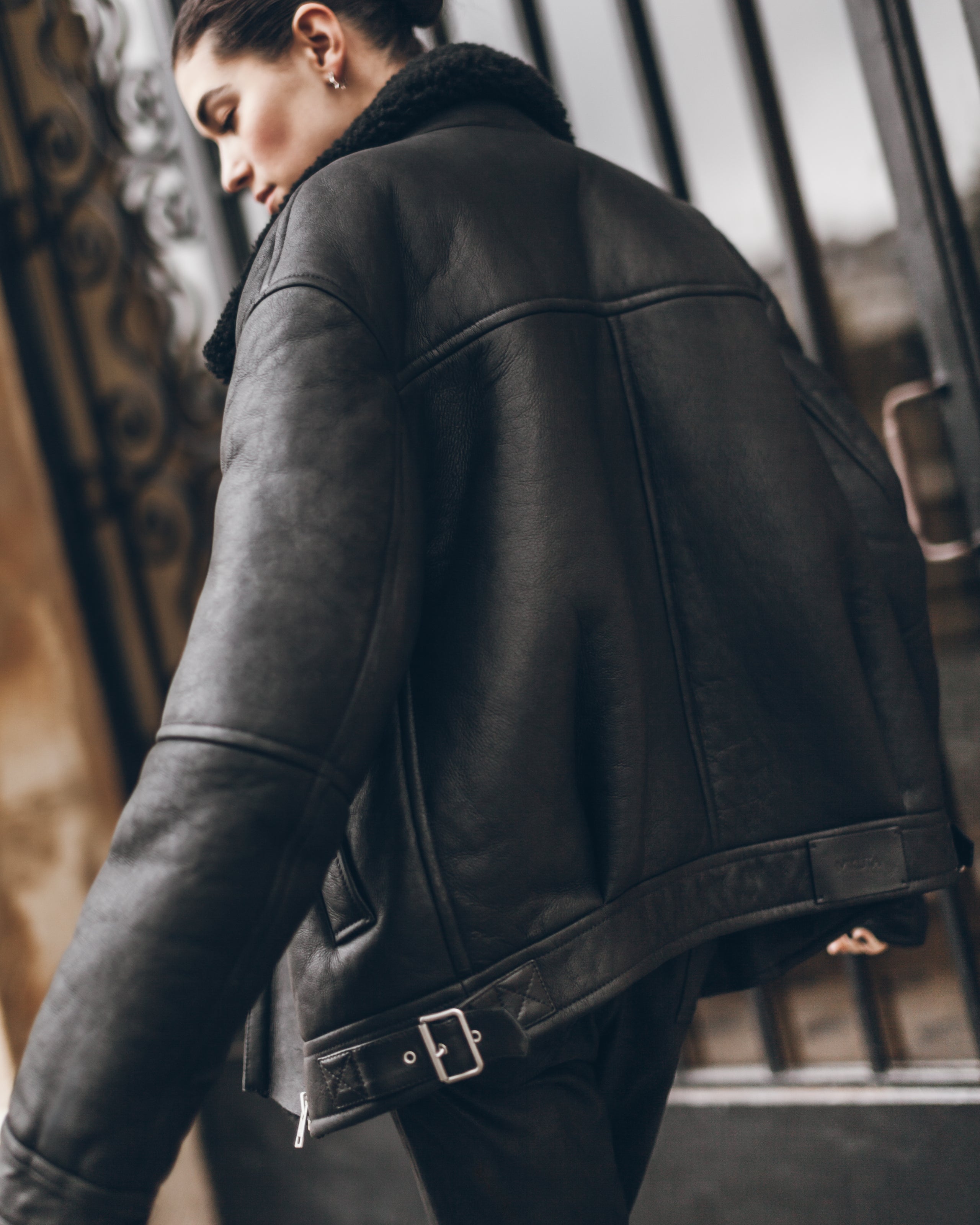 The Black Leather Shearling Jacket