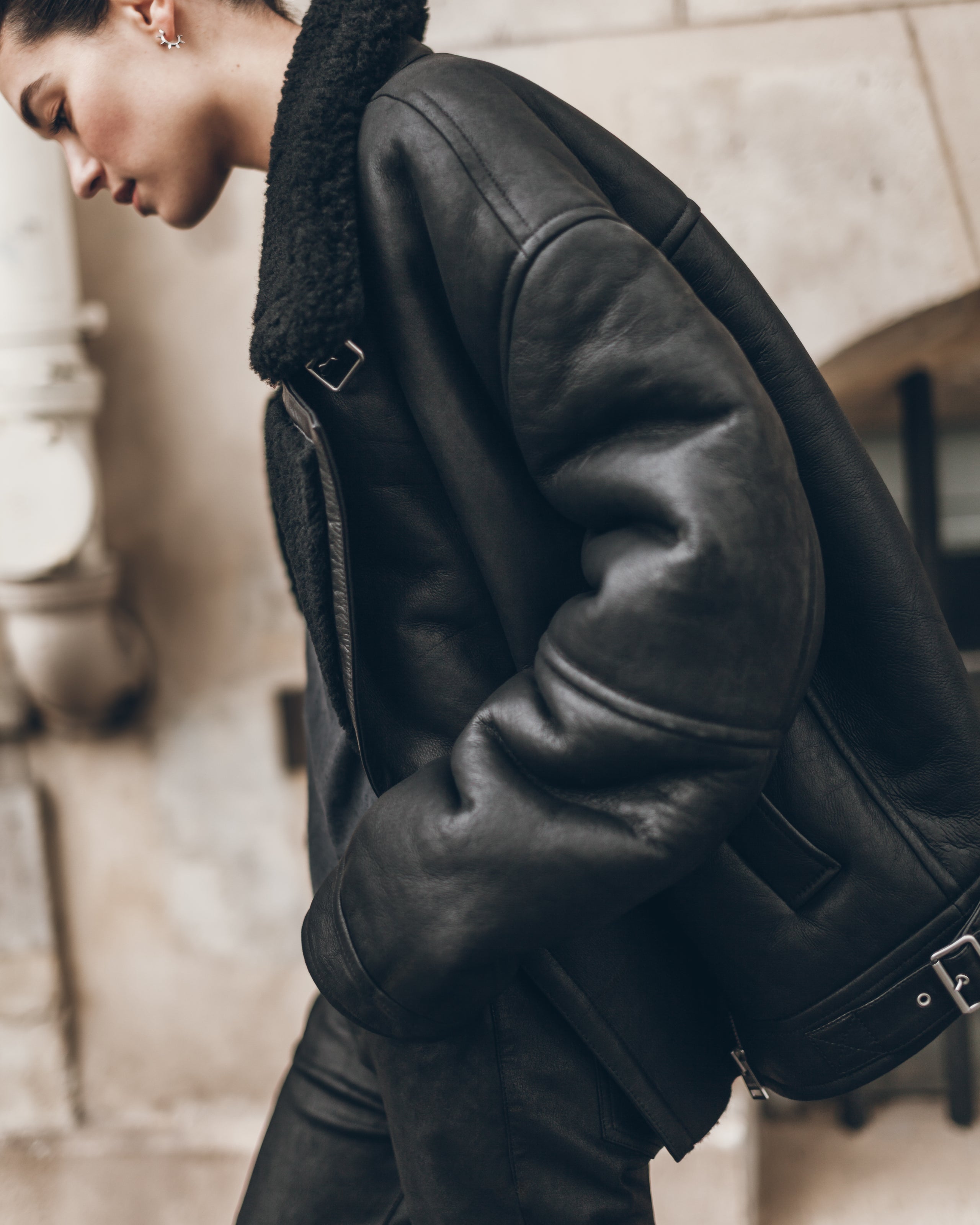 The Black Leather Shearling Jacket