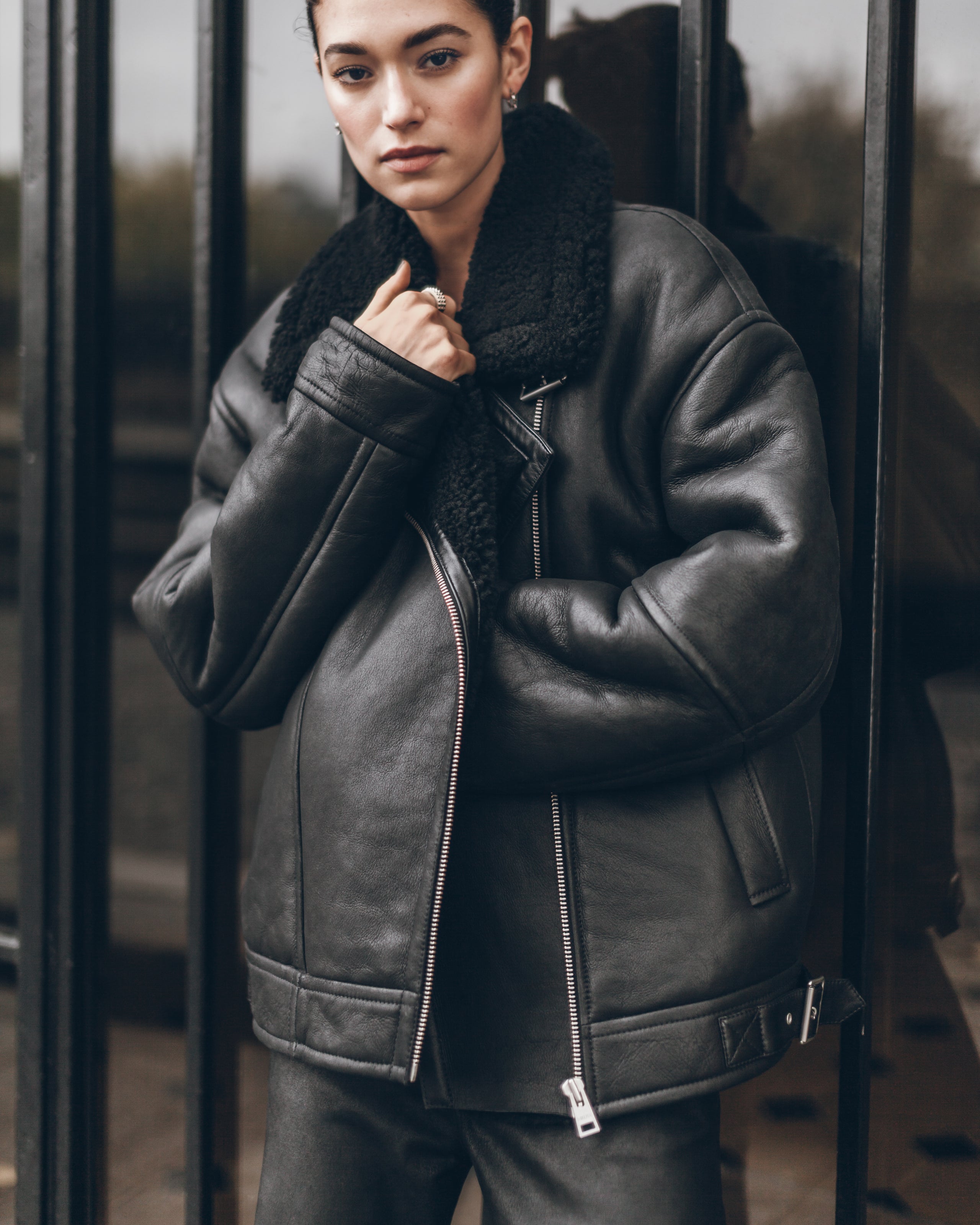 The Black Leather Shearling Jacket