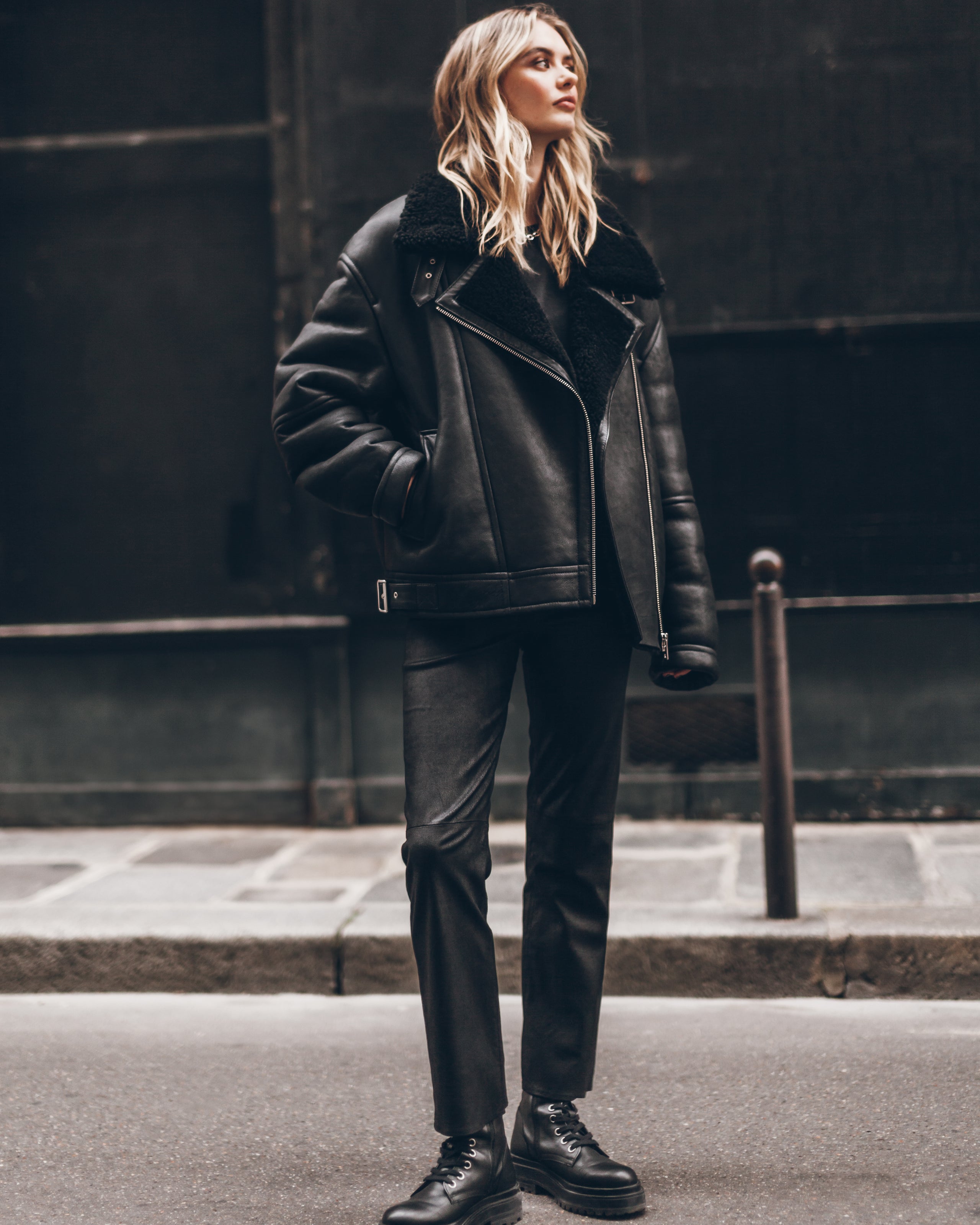 The Black Leather Shearling Jacket