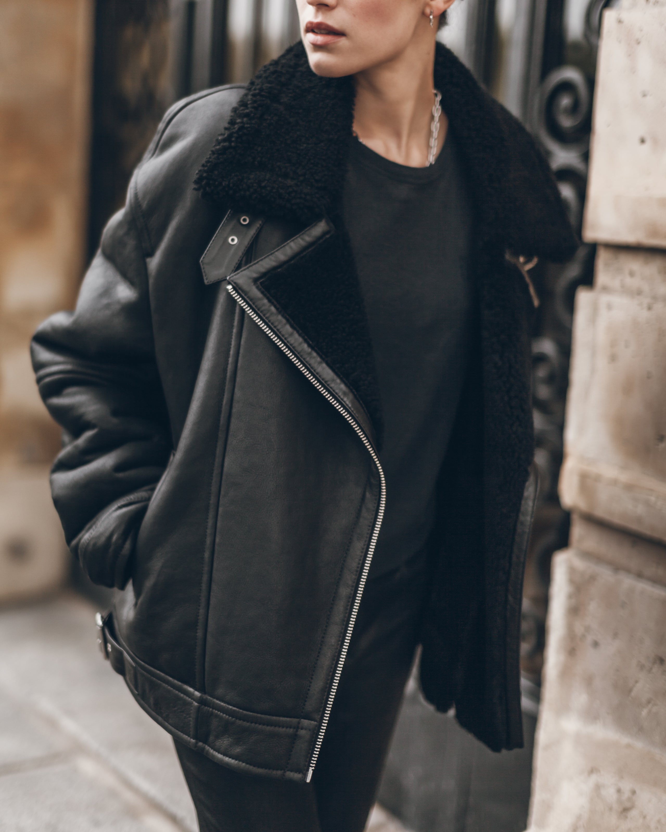 The Black Leather Shearling Jacket