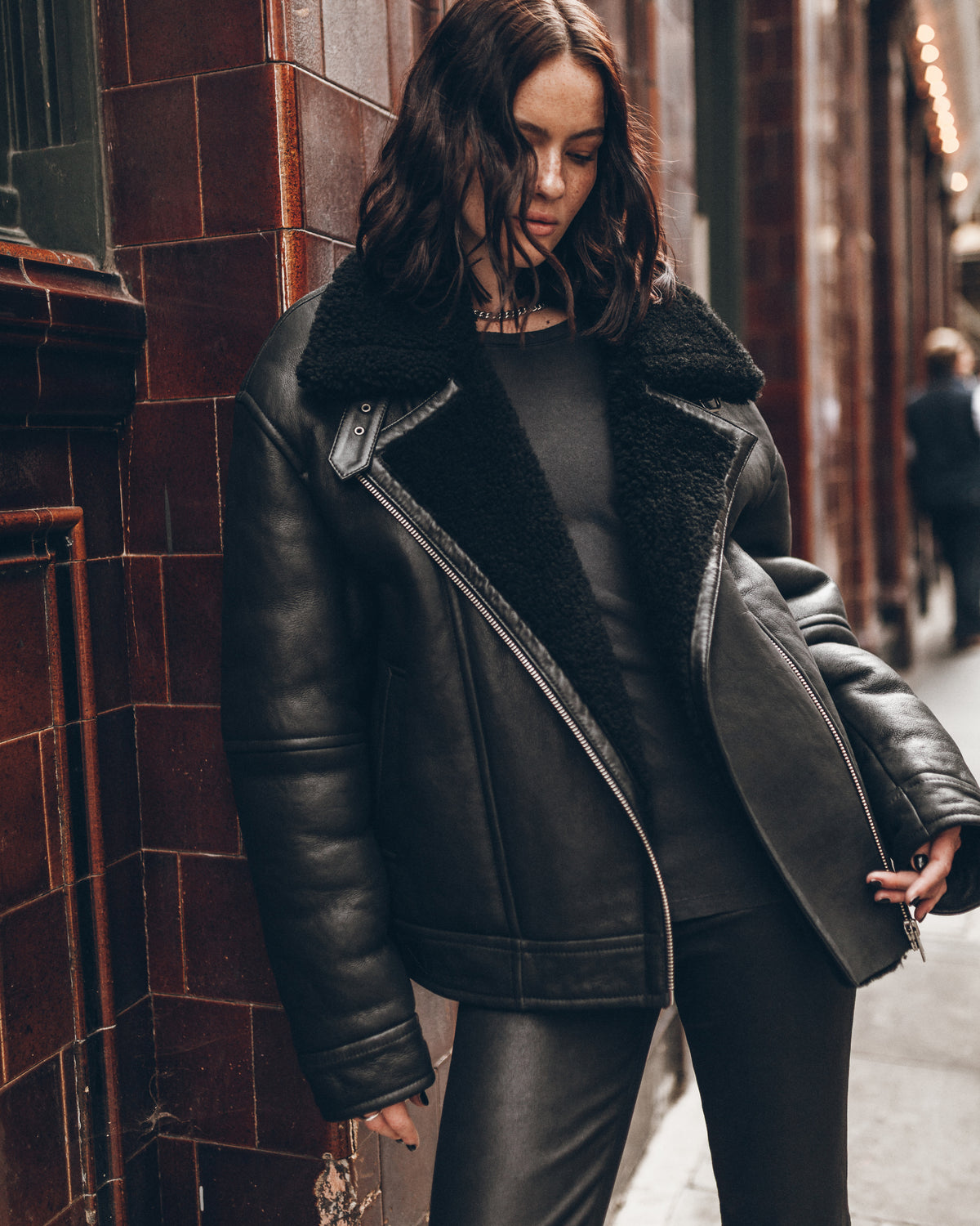 The Black Leather Shearling Jacket
