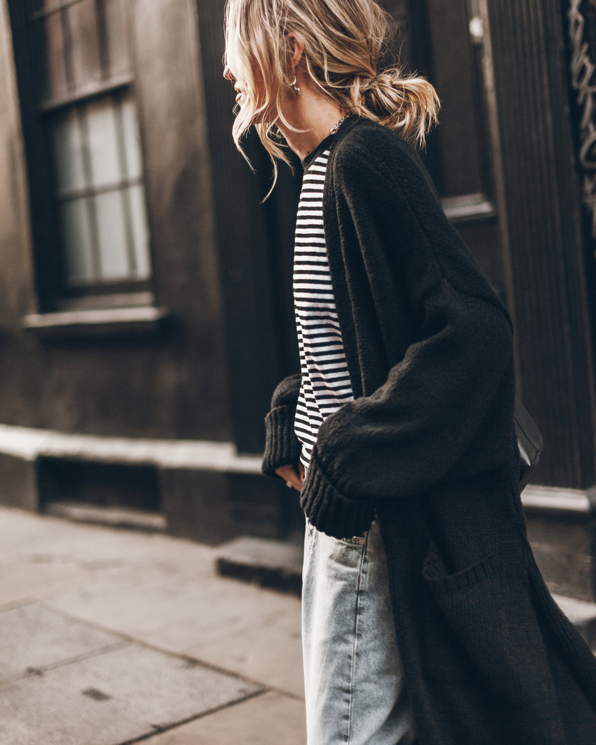 The Black Long Cotton Cardigan