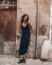 The Black Long Lyocell Slip Dress