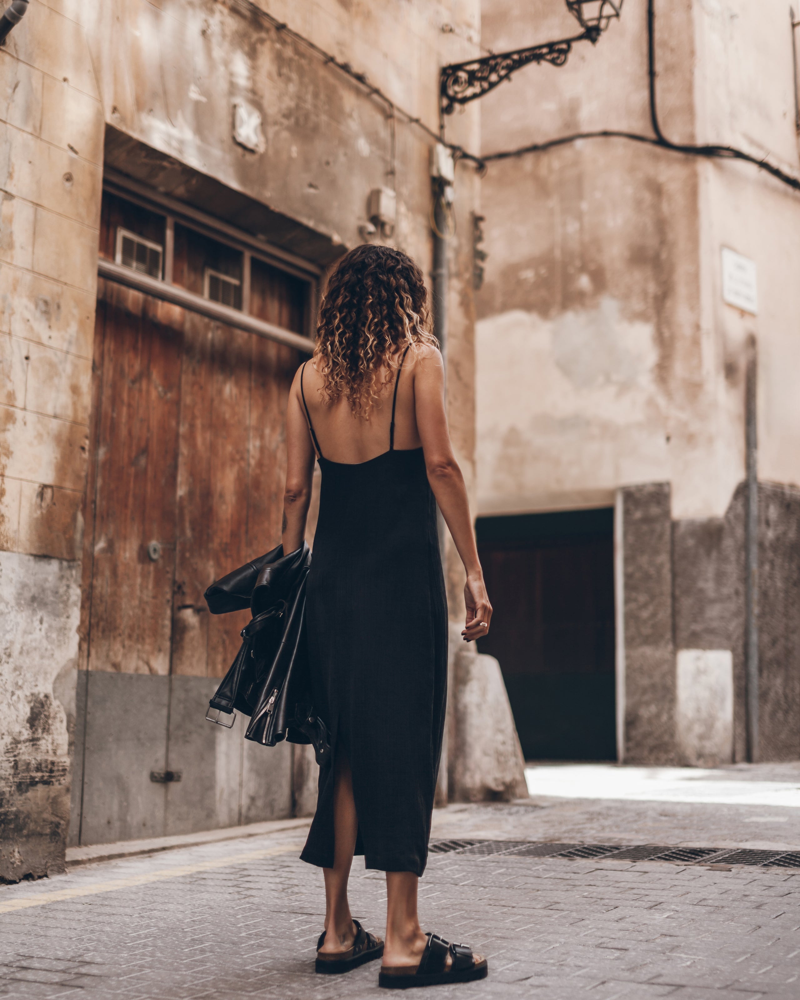 The Black Long Lyocell Slip Dress