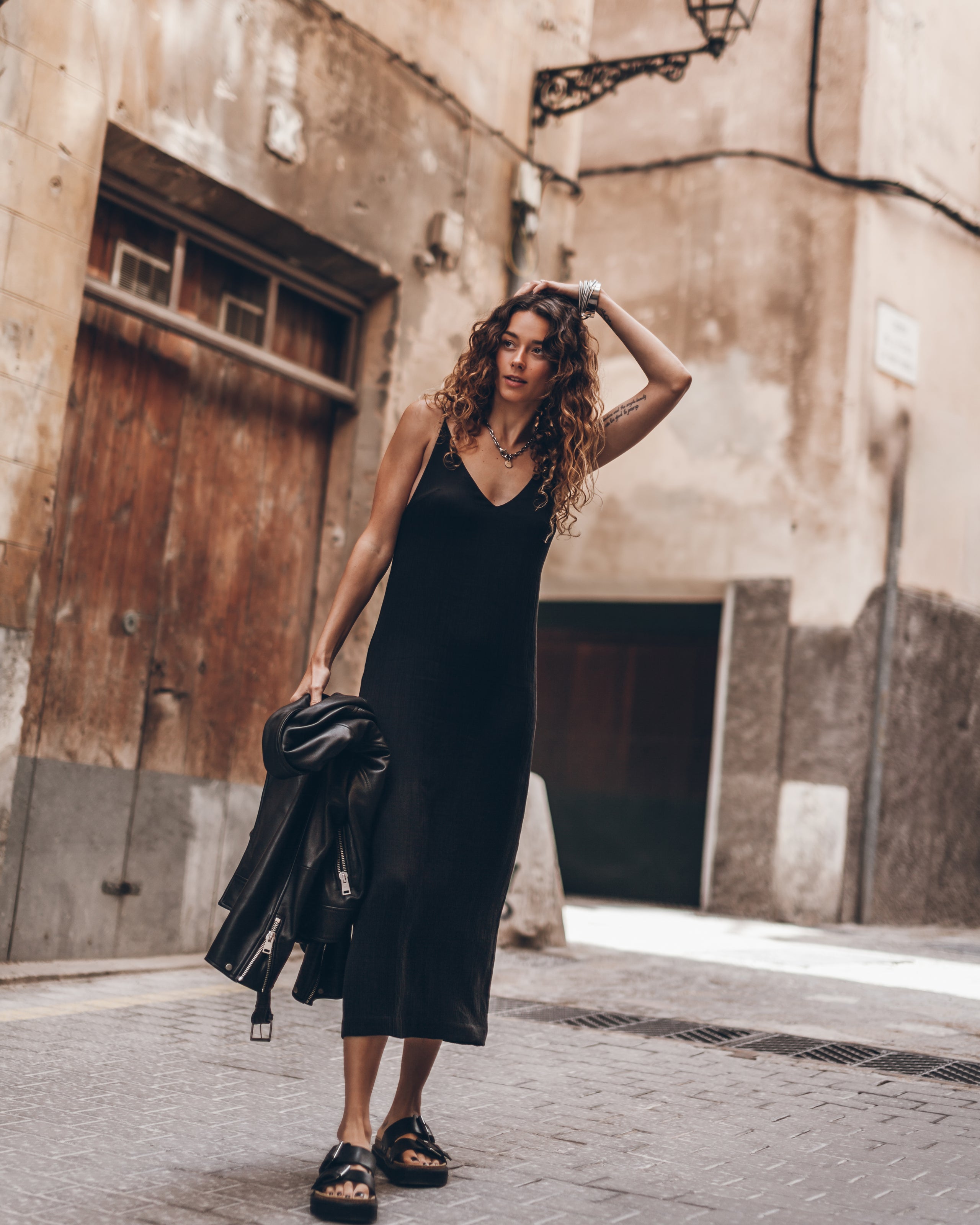 The Black Long Lyocell Slip Dress