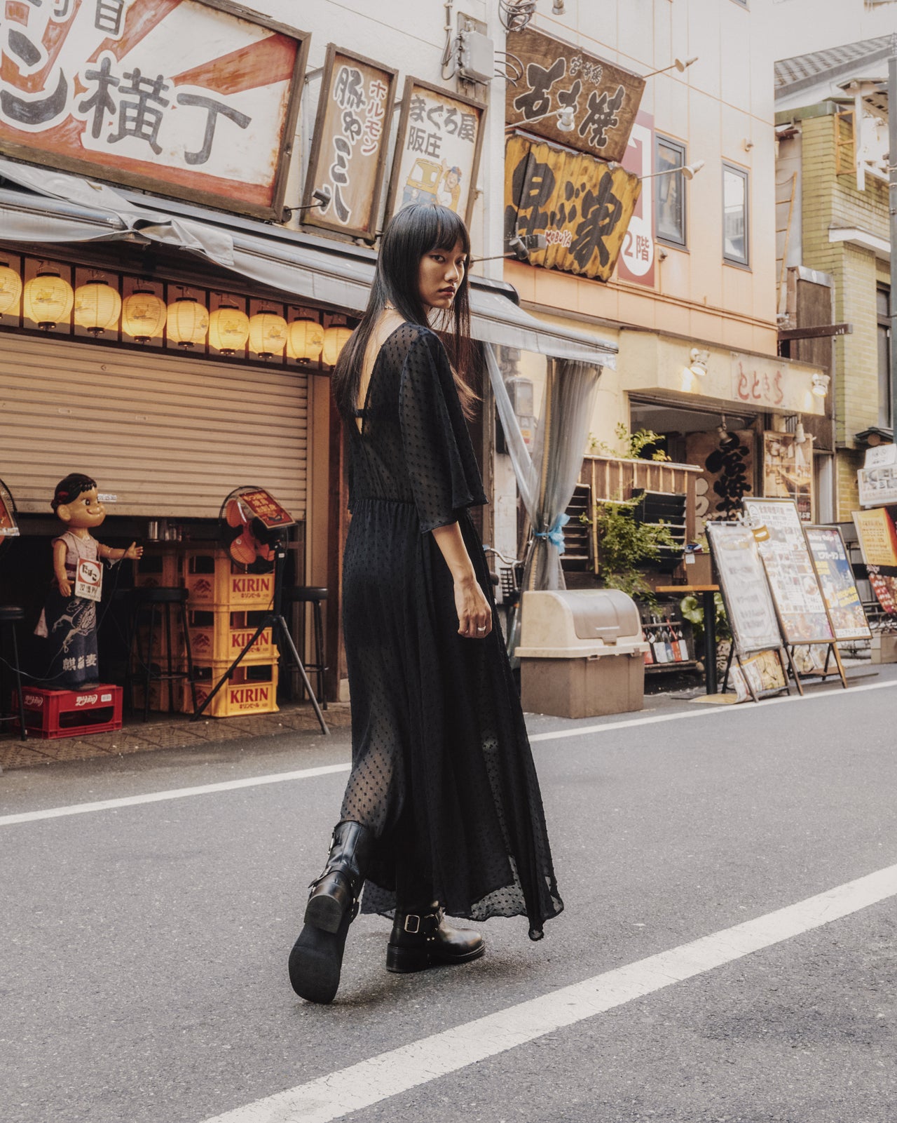The Black Long Ruffle Dress
