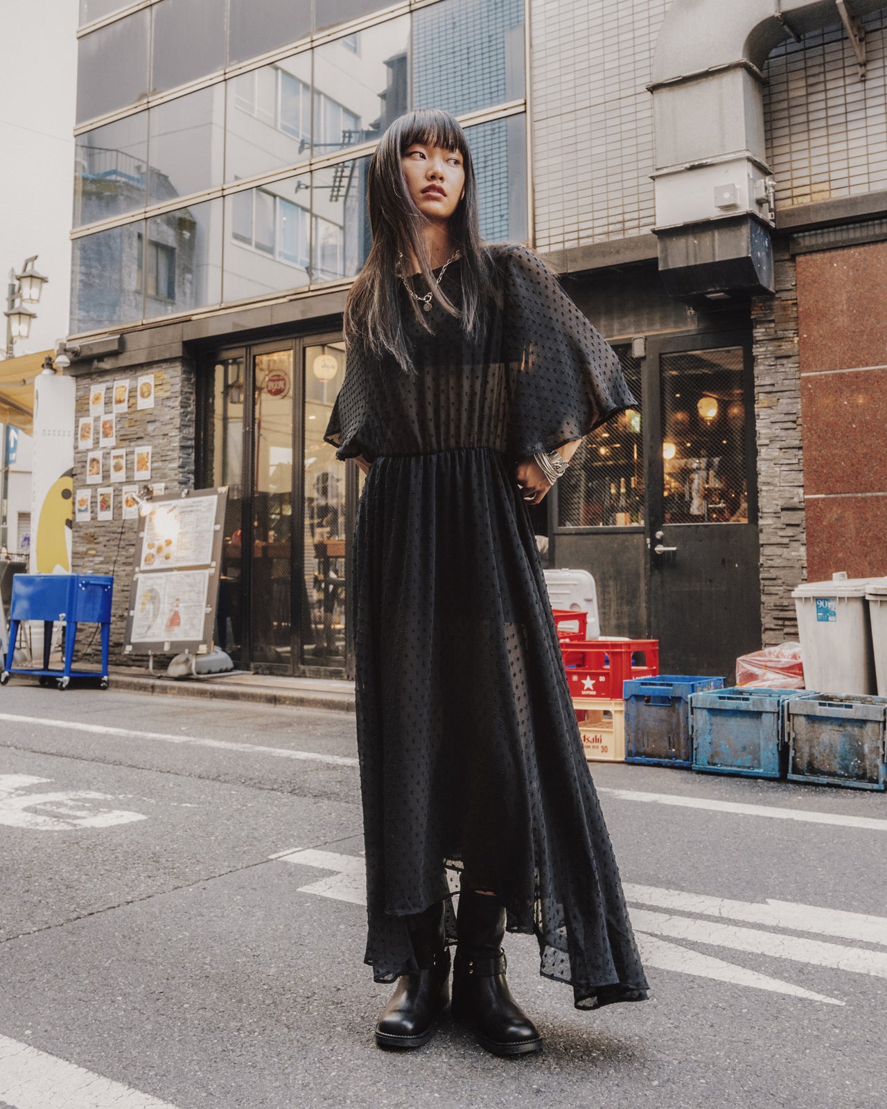 The Black Long Ruffle Dress