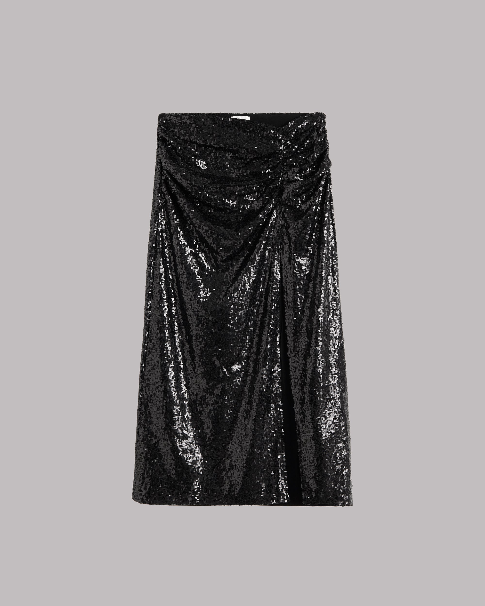 The Black Long Slit Sequin Skirt