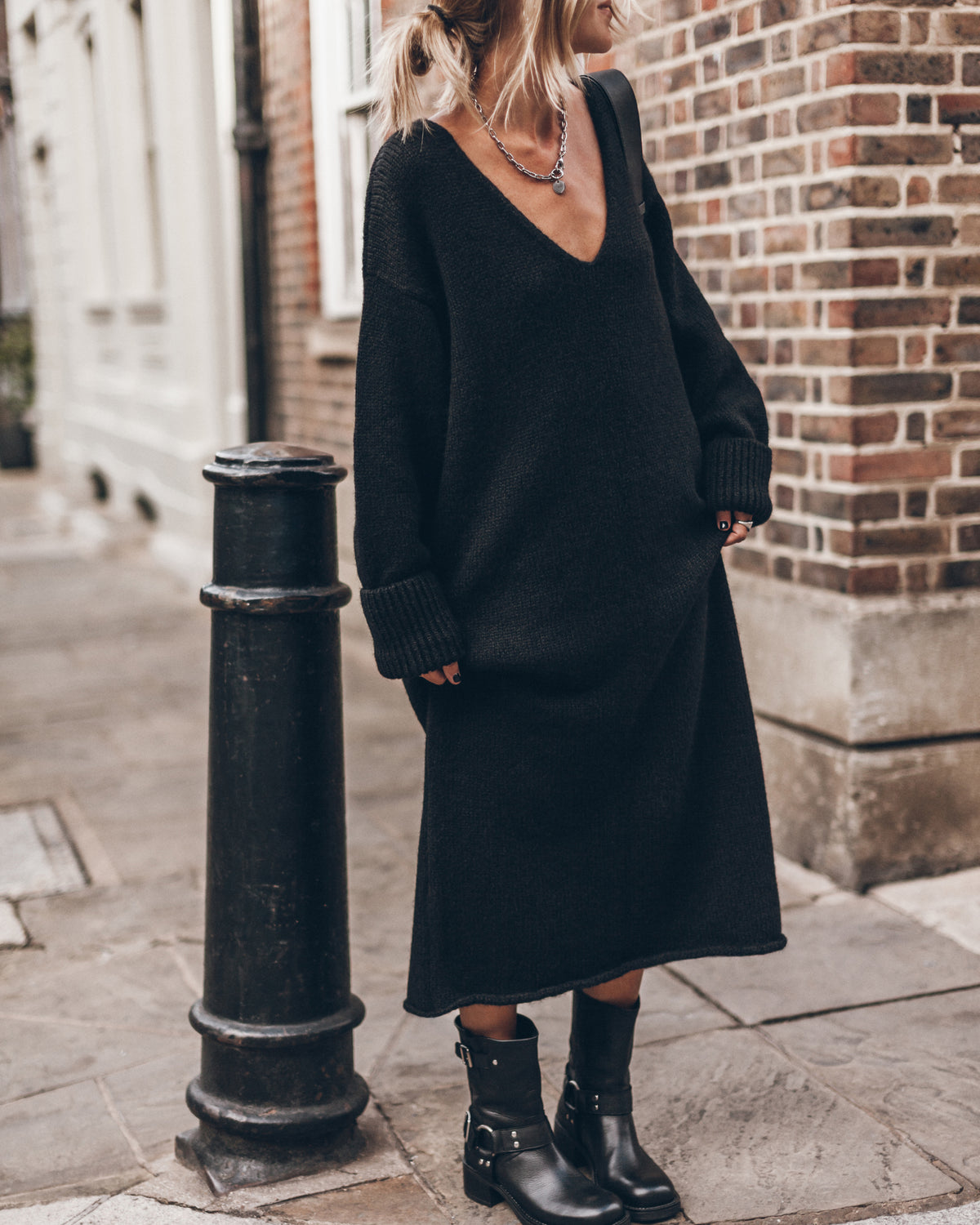 The Black Long V-Neck Dress