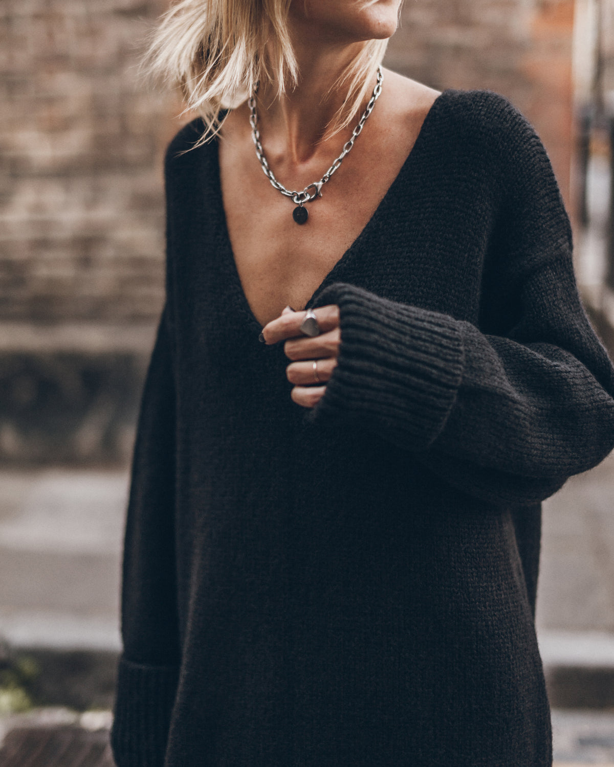The Black Long V-Neck Dress