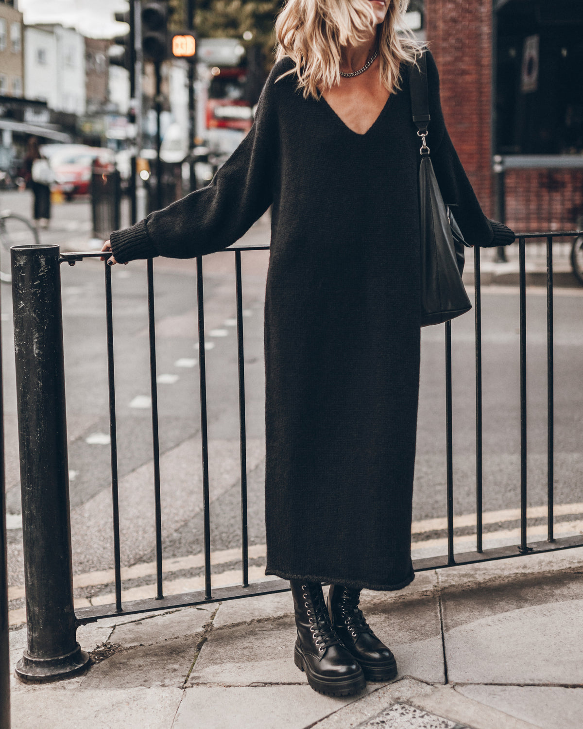 The Black Long V-Neck Dress
